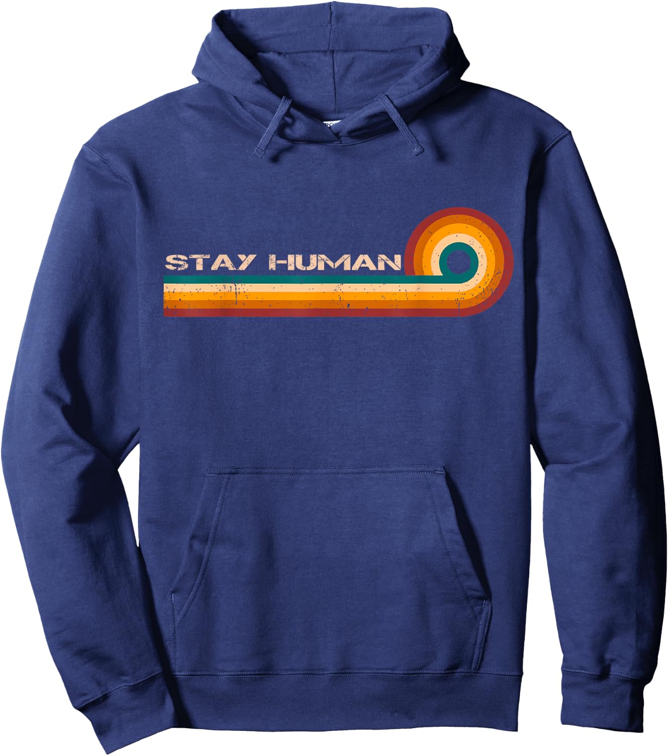 Stay Human Retro Stripes Vintage Hoodie - Hoodie | Navy