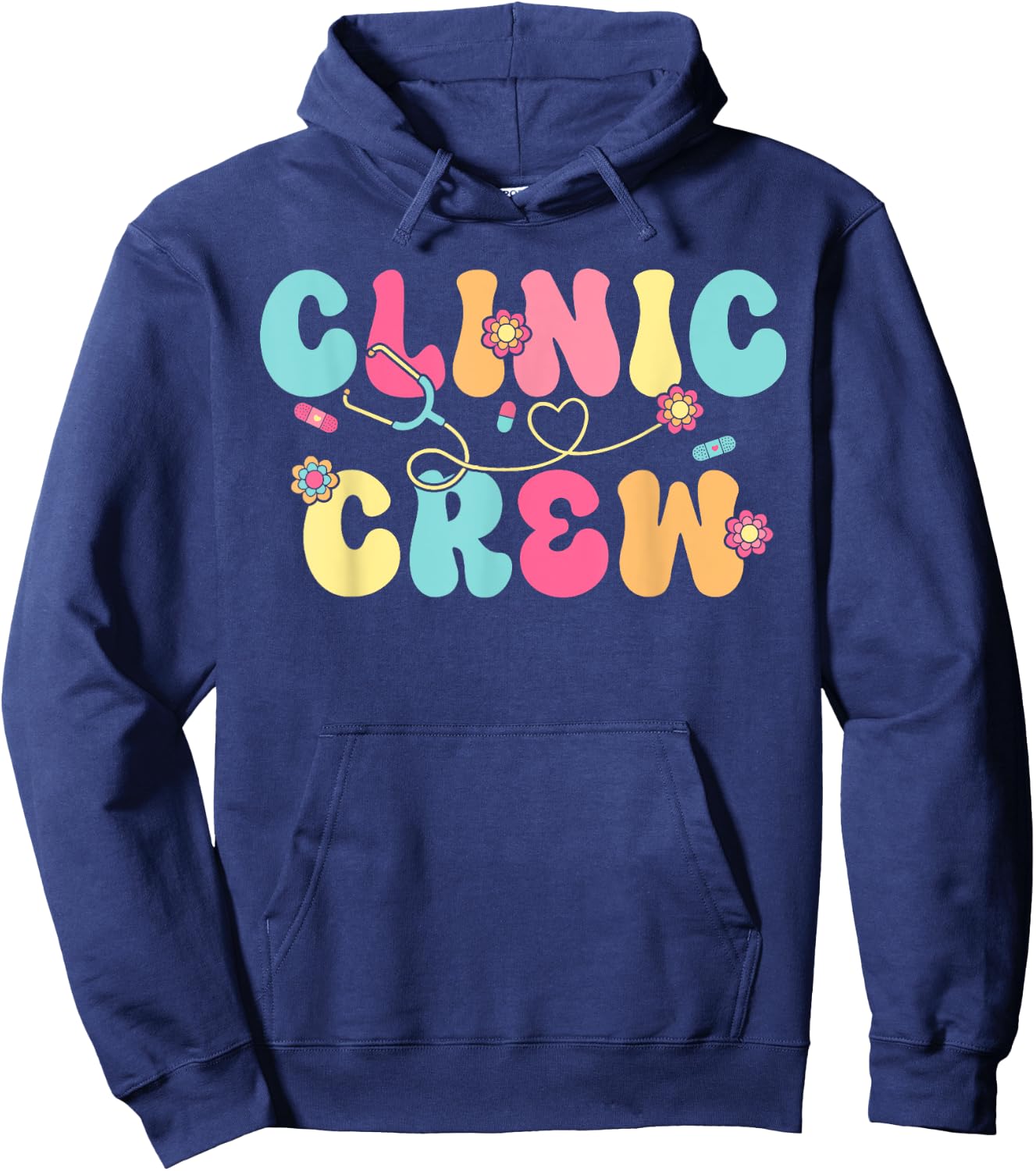 Clinic Crew For School Nurse Groovy (On Back) Hoodie - Hoodie | Navy