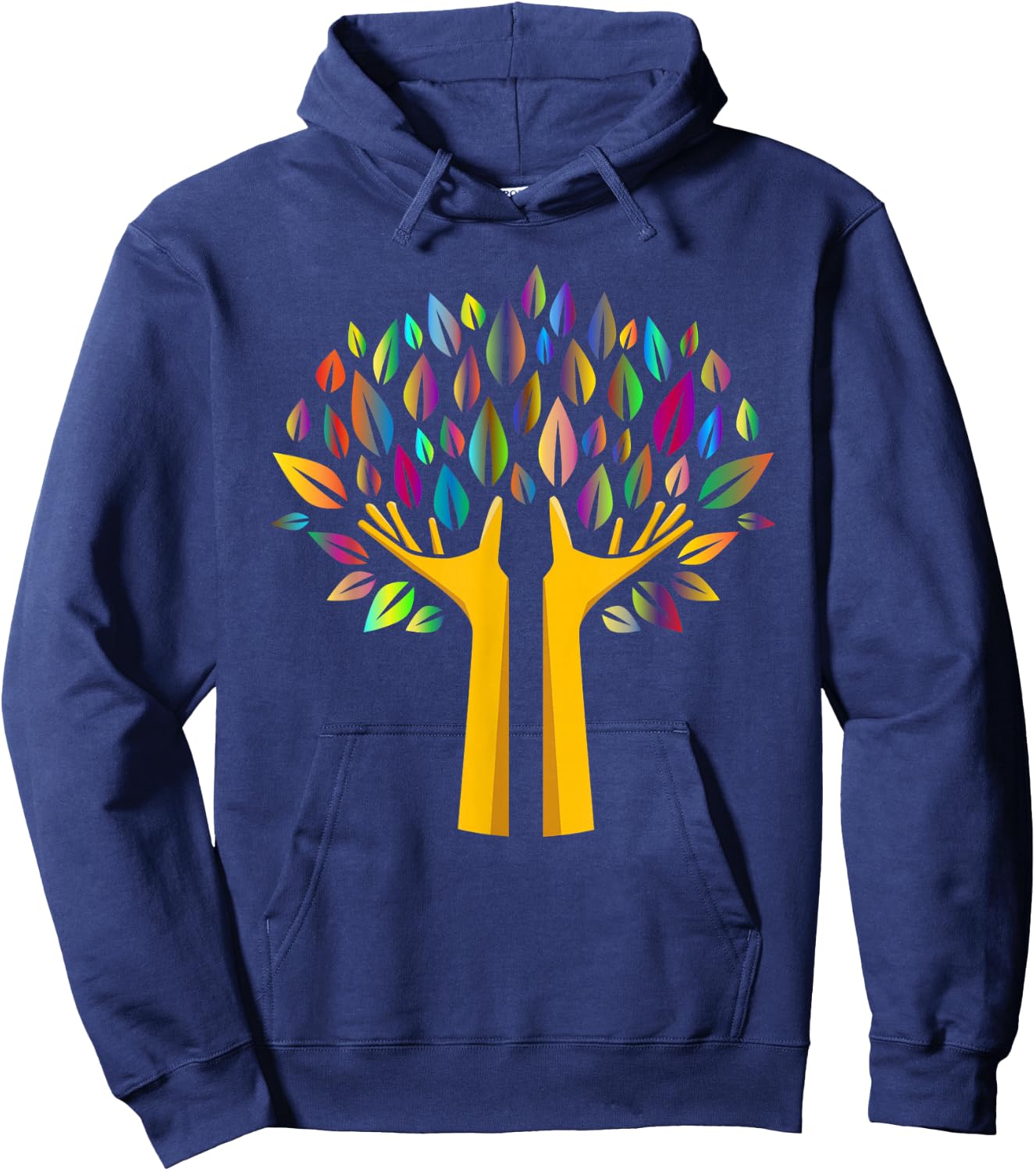 Ecology Tree in Hands with Rainbow Leaves Hoodie - Hoodie | Navy