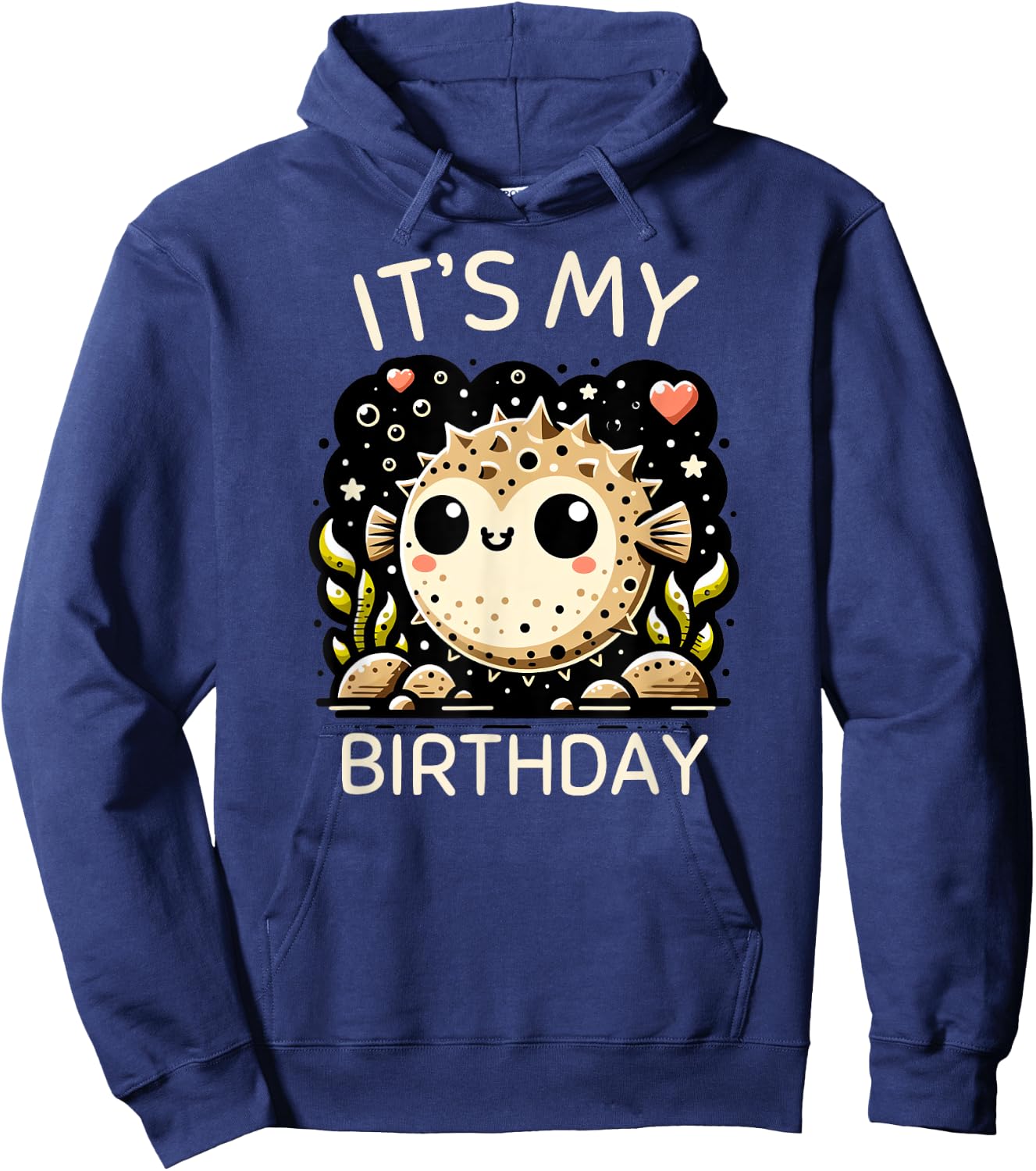 Cute Pufferfish Cartoon Birthday Fun Hoodie - Hoodie | Navy