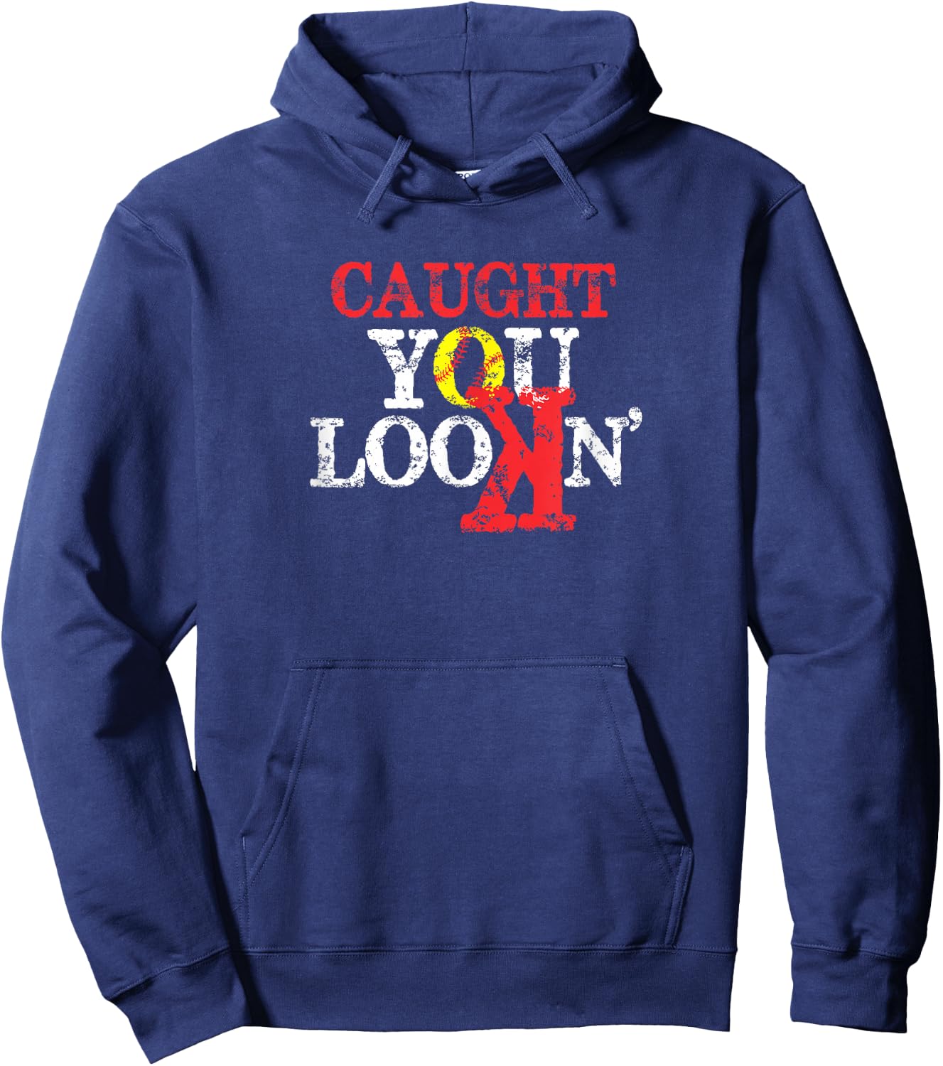 Caught you Looking Softball with backwards K Hoodie - Hoodie | Navy