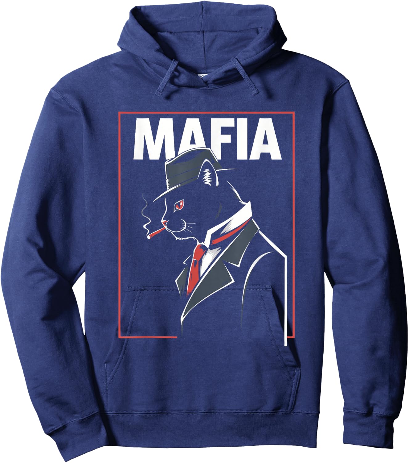 Mafia Cat - Funny Graphic Mafia Boss Cat Lover Hoodie - Hoodie | Navy
