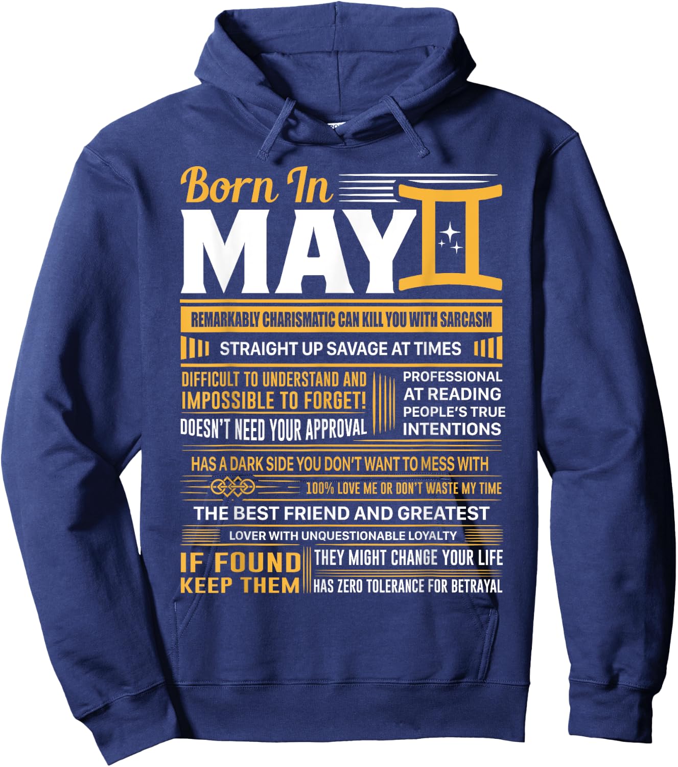 Born In May Gemini Funny Birthday Gift Hoodie - Hoodie | Navy
