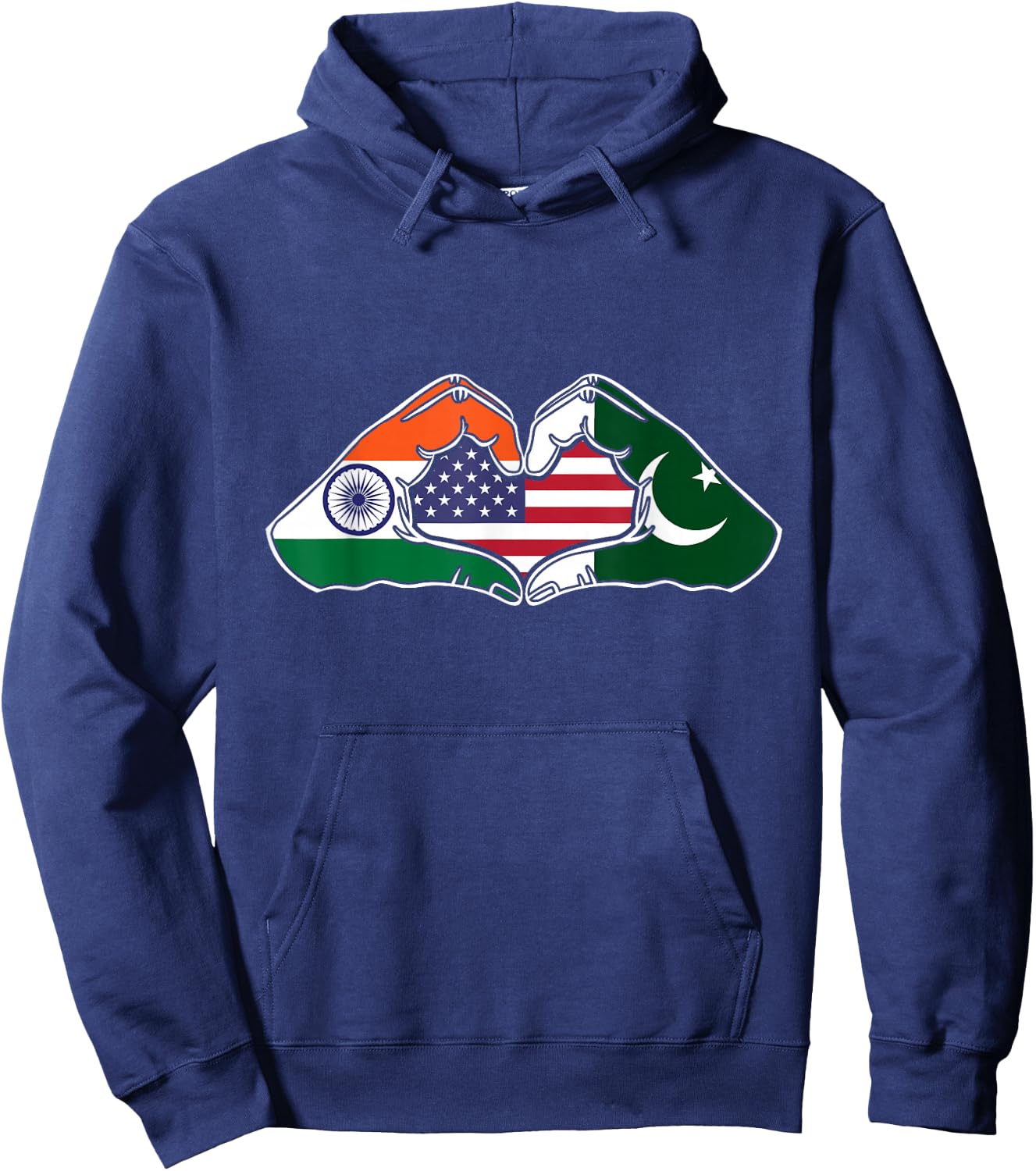Heart hands India, Pakistan and the USA Hoodie - Hoodie | Navy