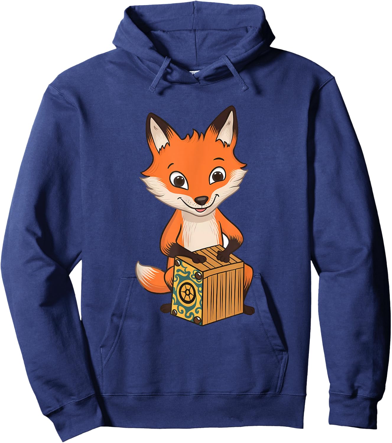 Fox Playing Cajon Instrument Hoodie - Hoodie | Navy
