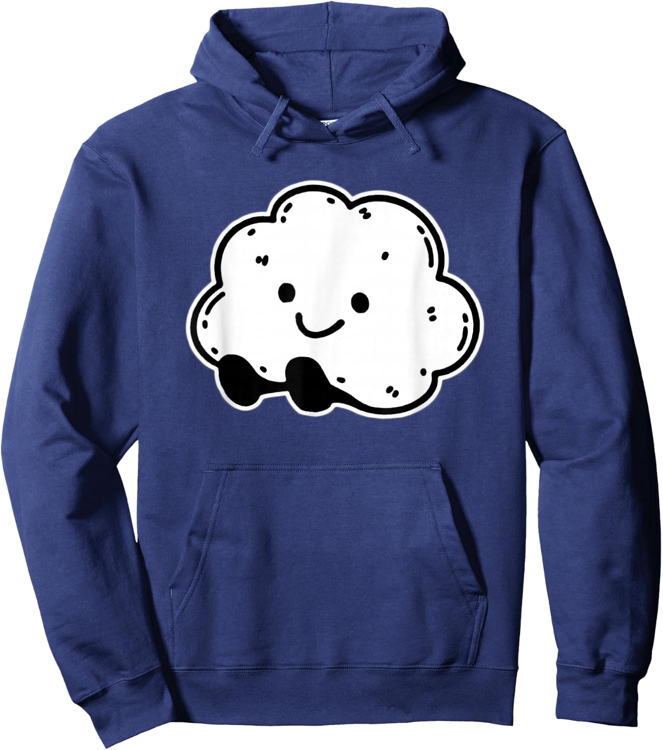 Smiling Cloud Happy Face Blackwork Minimal Hoodie - Hoodie | Navy