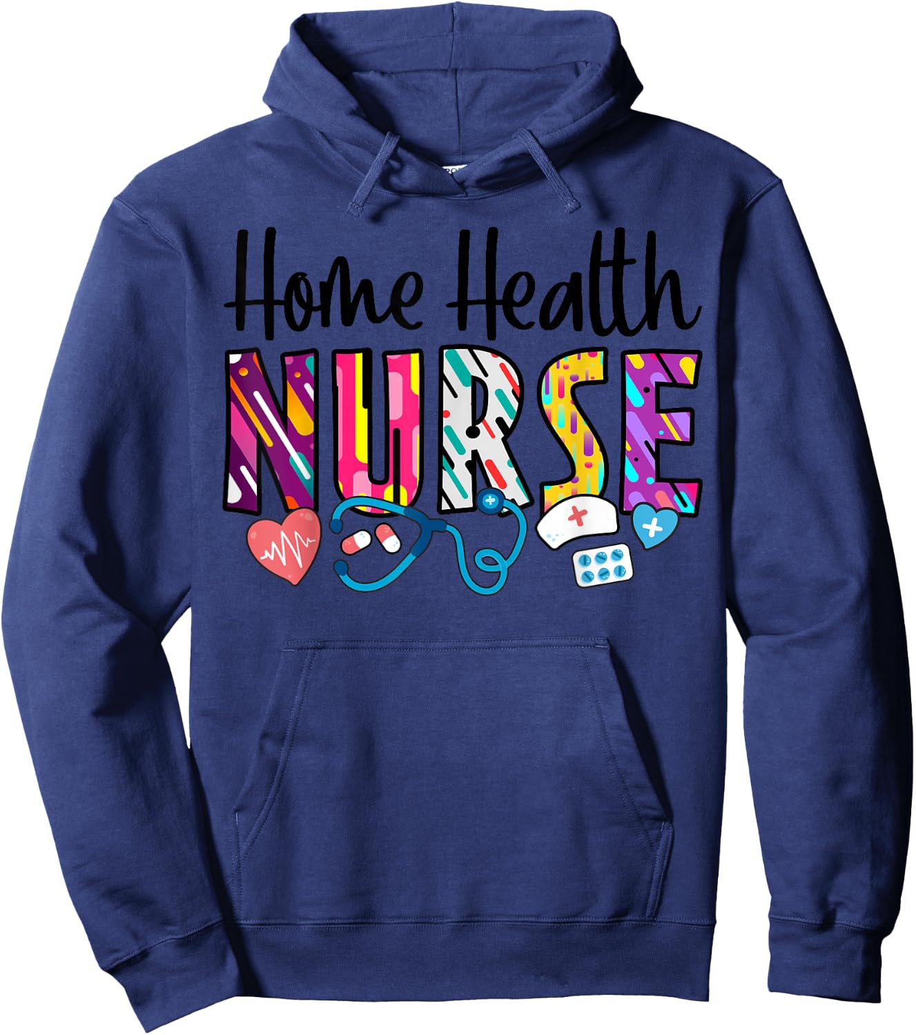 Heart Stethoscope Home Health Nurse Hoodie - Hoodie | Navy