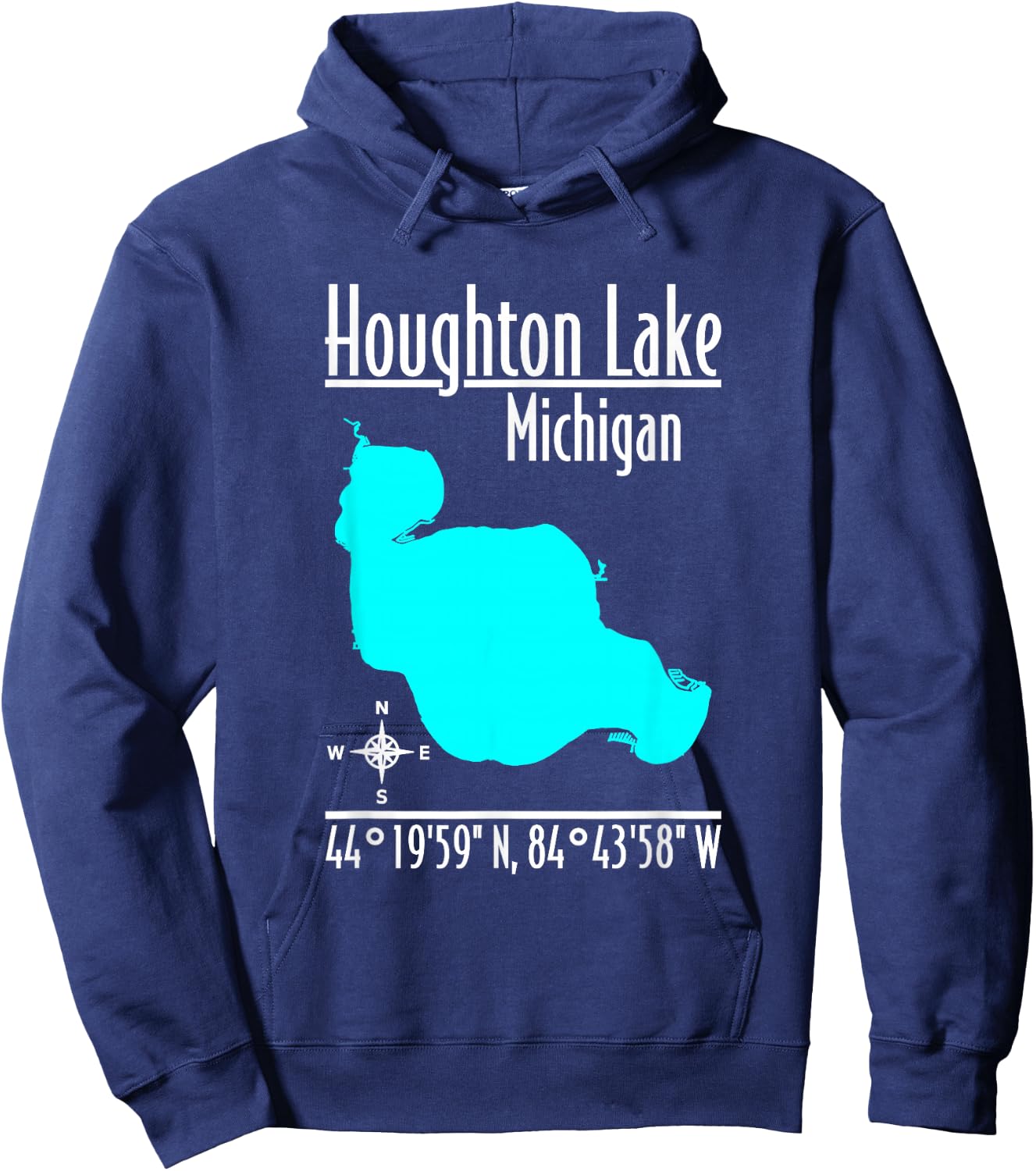 Modern Houghton Lake - Michigan Hoodie - Hoodie | Navy