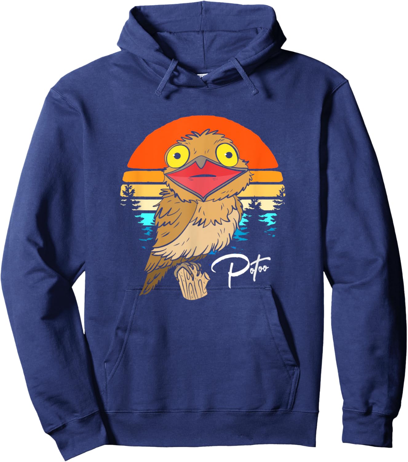 Retro Sunset Potoo Lover Potoo Bird Face Hoodie - Hoodie | Navy