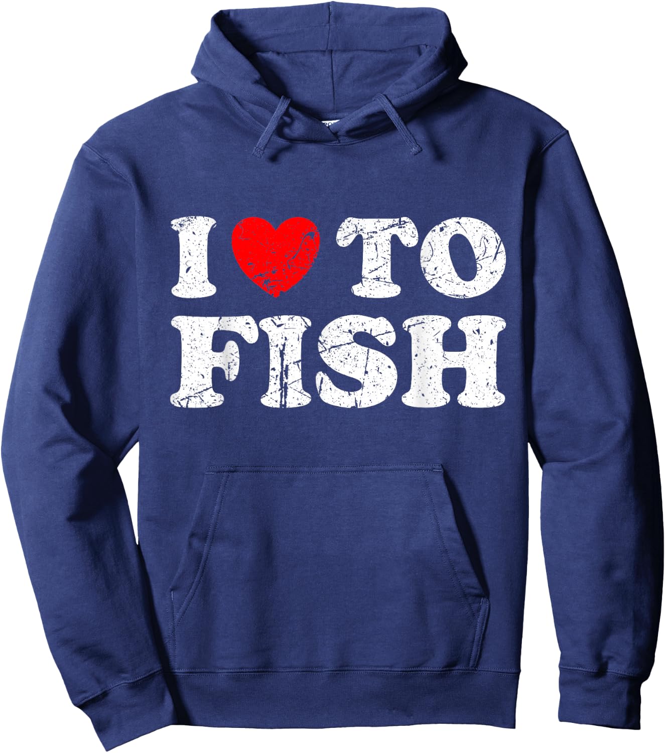 Distressed Grunge Worn Out Style I Love To Fish Hoodie - Hoodie | Navy