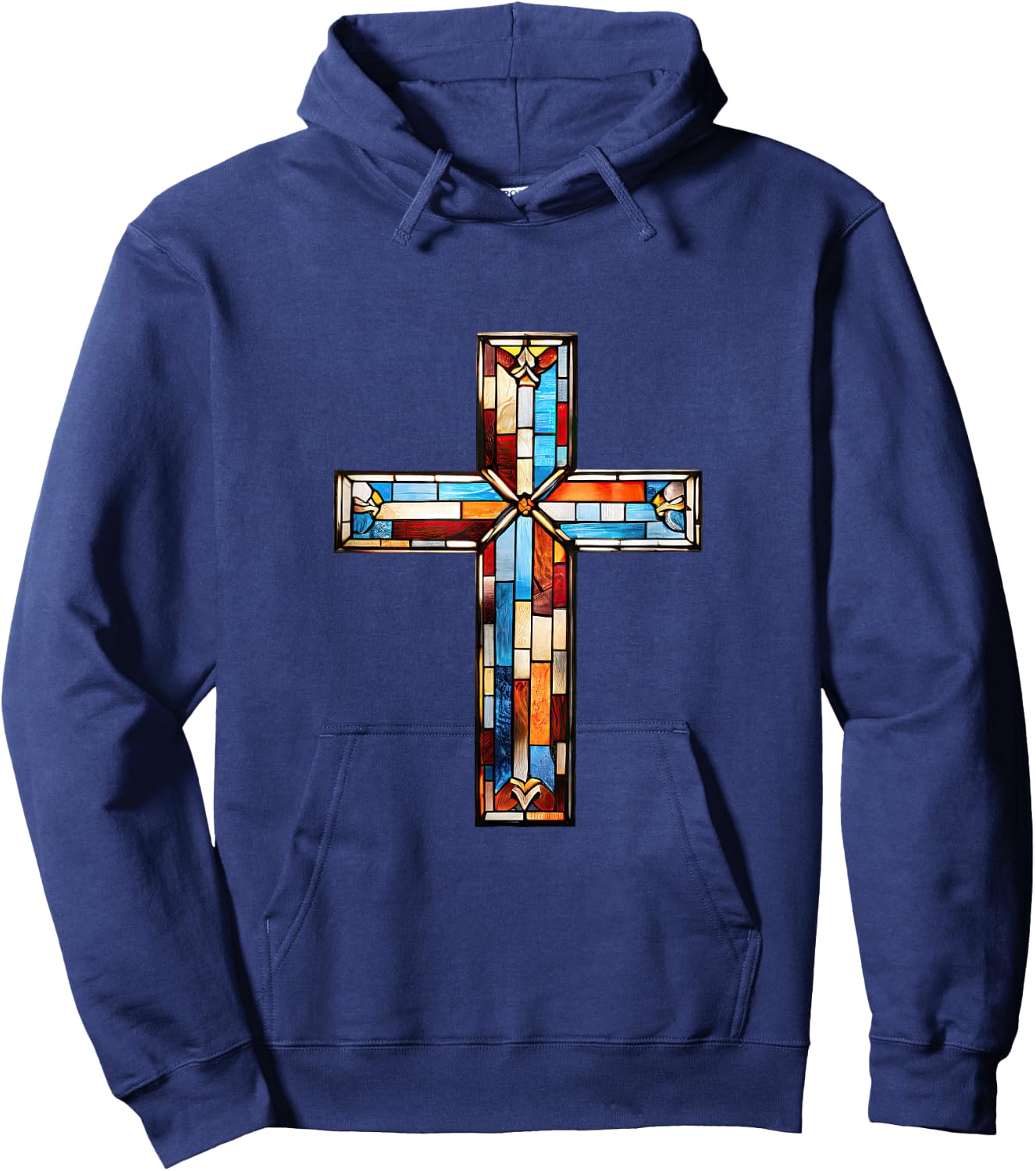 Christian Jesus Stained Glass Cross Hoodie - Hoodie | Navy