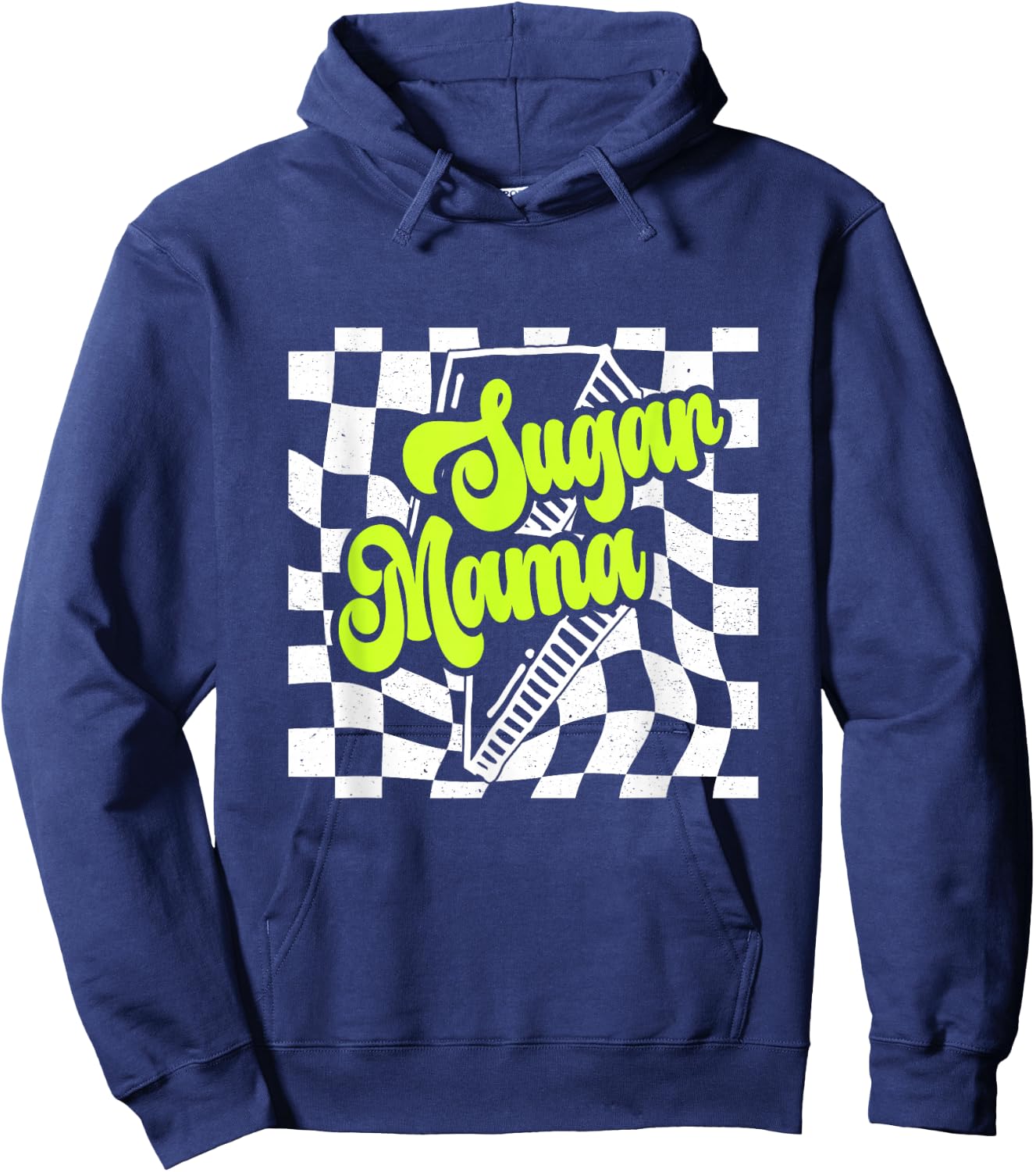 Sugar Mama 90s lighting bolt Checkered Vintage Hoodie - Hoodie | Navy