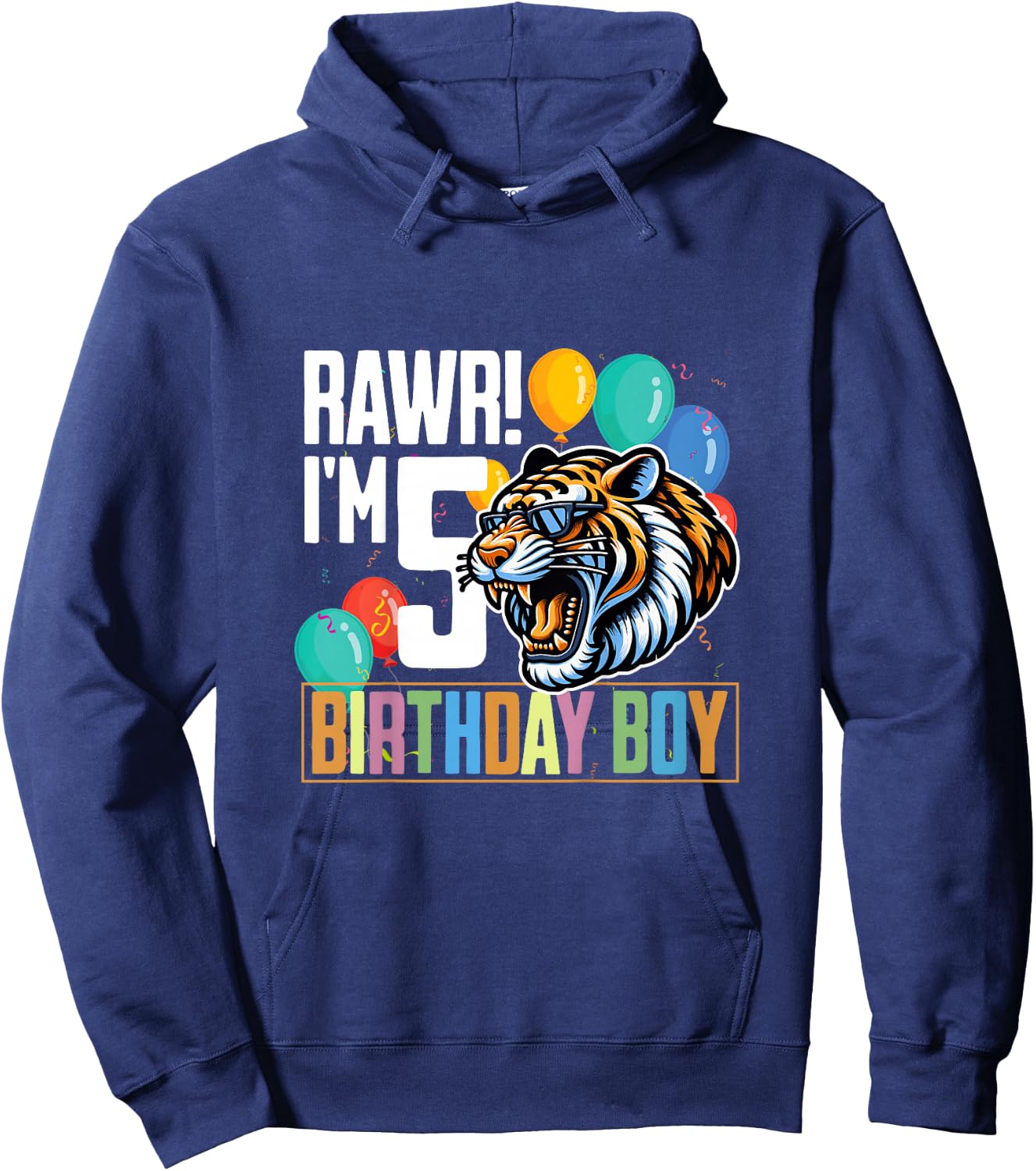 Tiger Rawr I'm 5 Year Old 5th Birthday Boy Hoodie - Hoodie | Navy