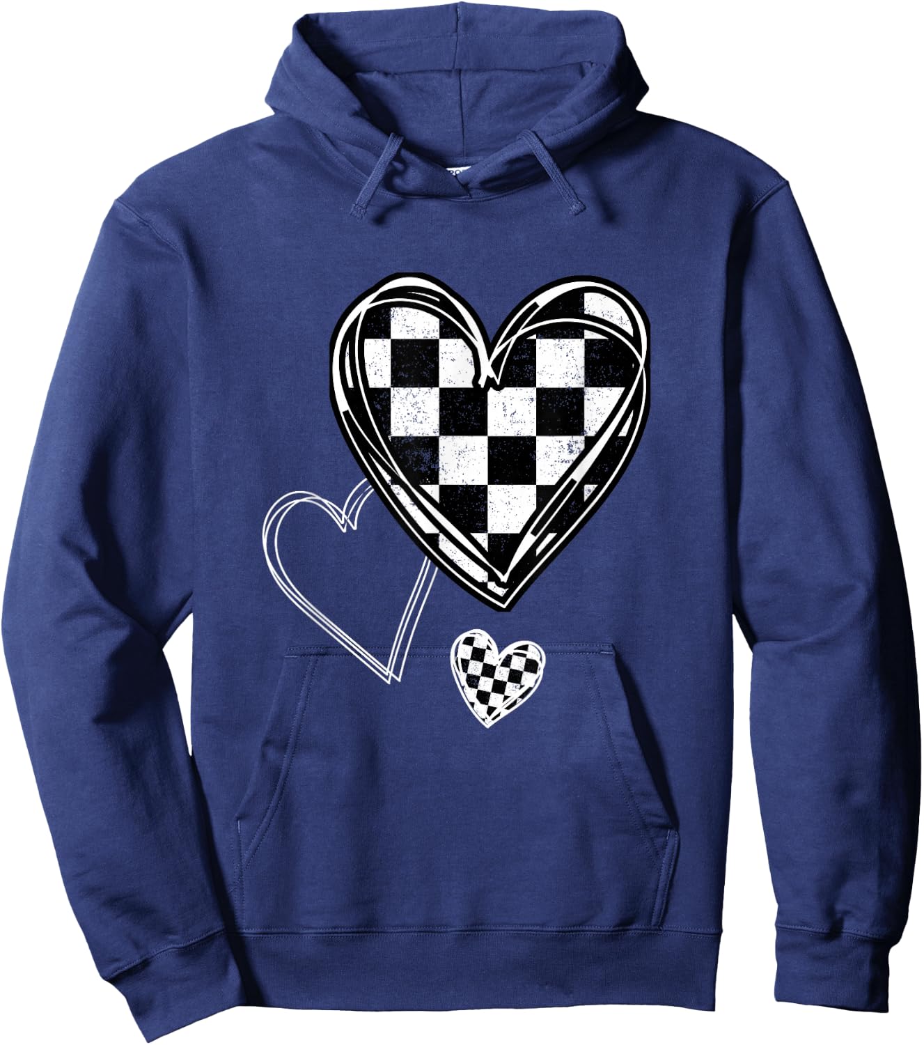 Race Car Checker Flag Racing Heart Auto Racer Hoodie - Hoodie | Navy