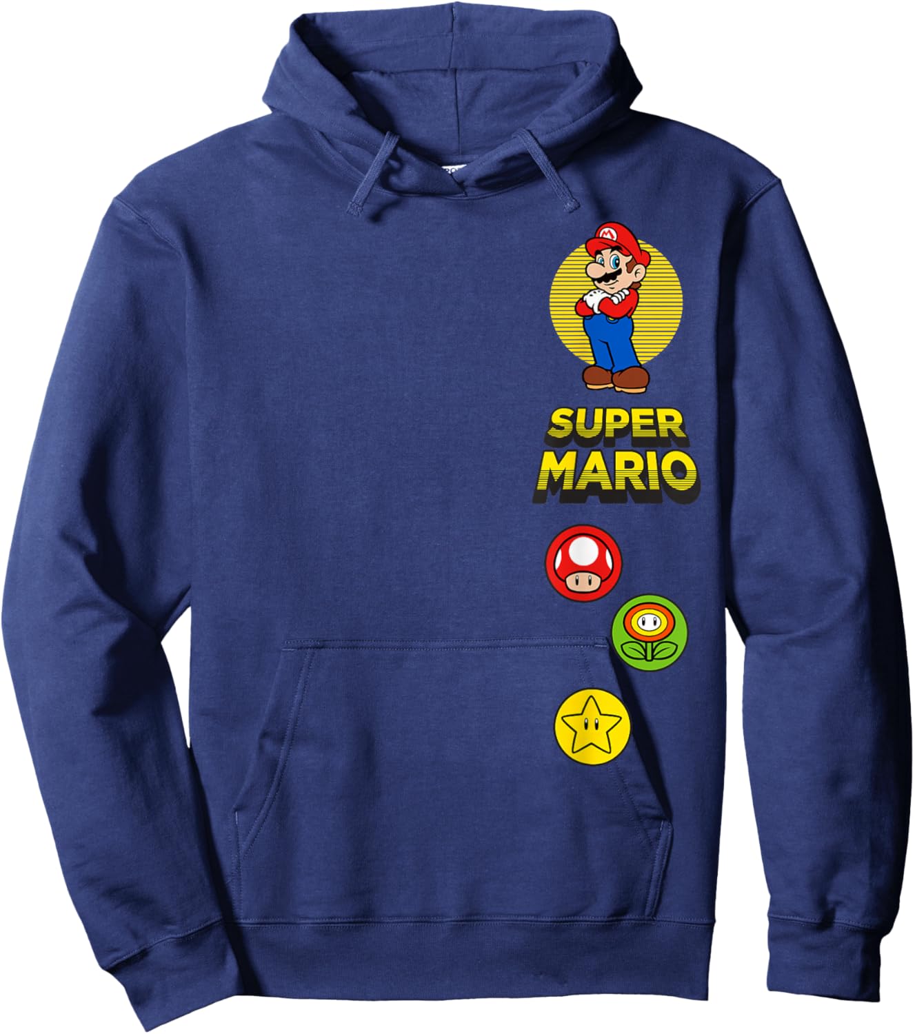 Super Mario Bros Power Up Vintage Game Icons Hoodie - Hoodie | Navy