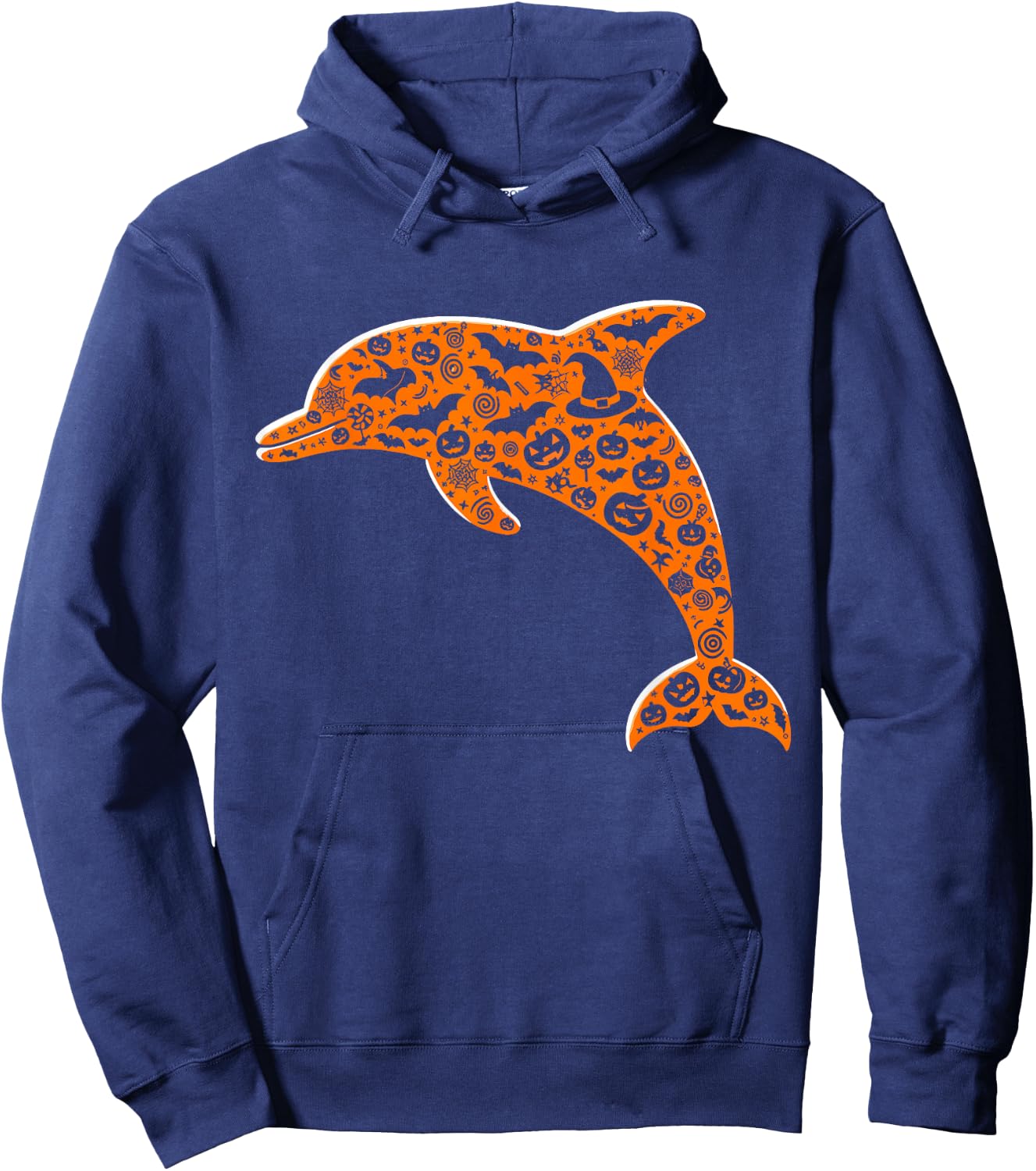 Funny Pumpkin Dolphin Candy Halloween Kids Hoodie - Hoodie | Navy