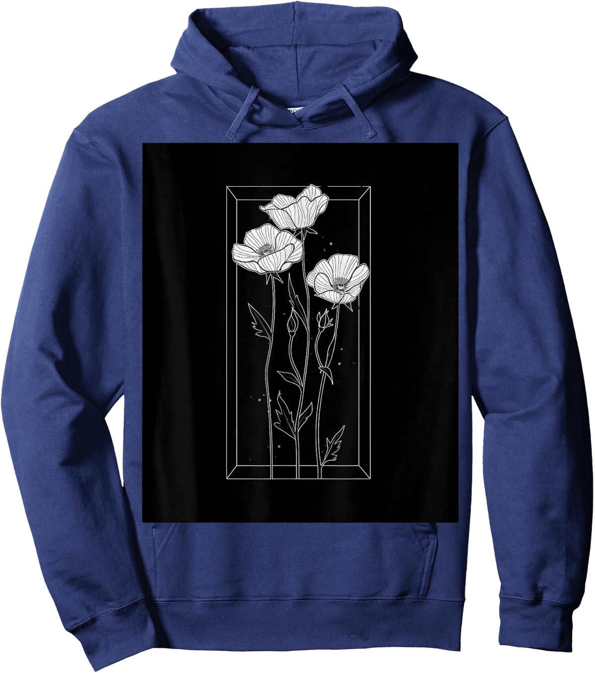 Chic Florals Black and White Minimalist Flowers Hoodie - Hoodie | Navy