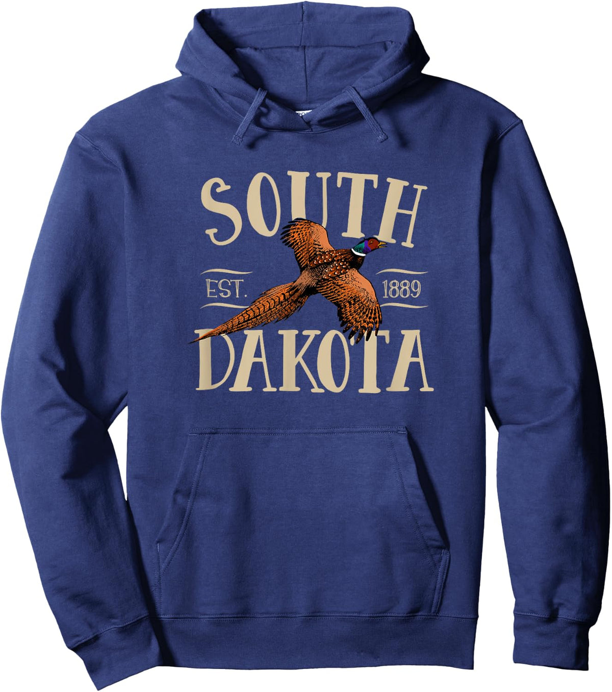 More Cool South Dakota Designs -Kids Black Small Modern Floral Letter Print with Distinctive Pheasant Design, Soft Cotton Fabric Hoodie - Hoodie | Navy