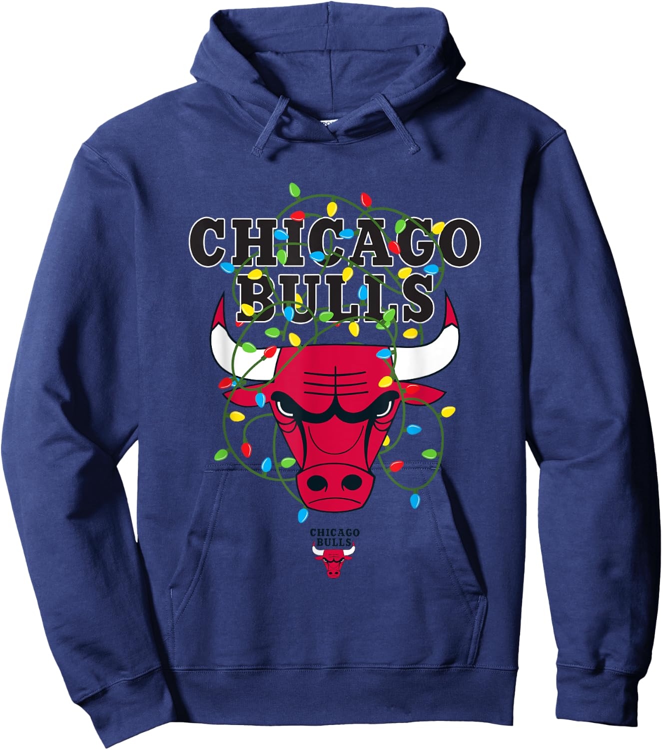 NBA Chicago Bulls Christmas Lights Holiday Logo Hoodie - Hoodie | Navy