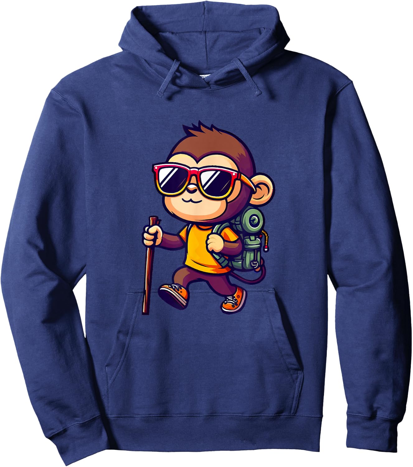 Hiking Monkey With Backpack And Walking Stick Hoodie - Hoodie | Navy