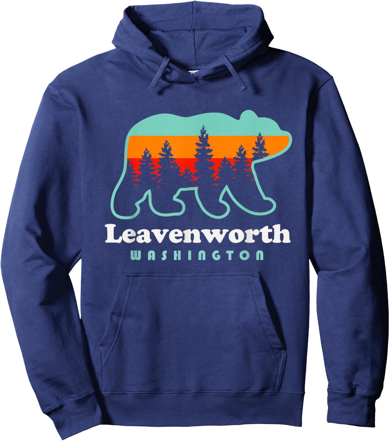 Leavenworth Washington Retro Vintage Bear Hoodie - Hoodie | Navy