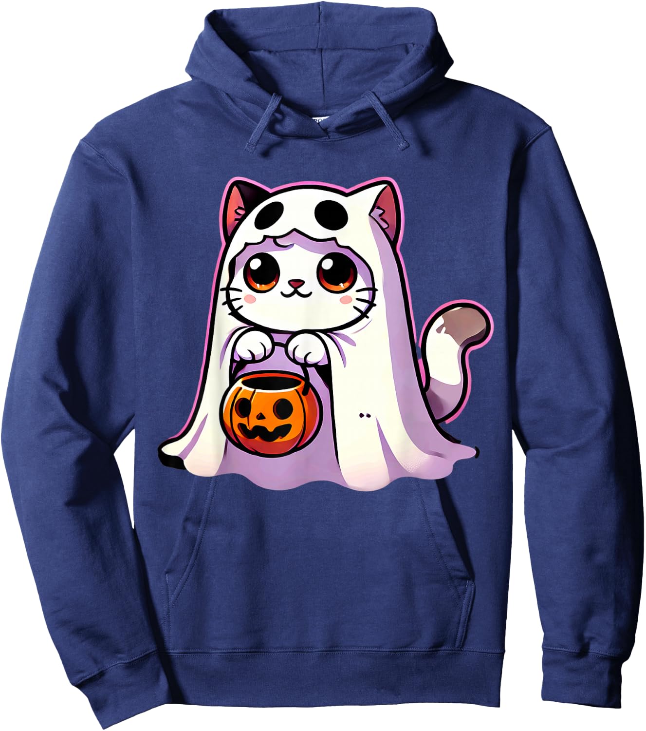 Cat Ghost Halloween Cute Kitty Men Women Kids Hoodie - Hoodie | Navy