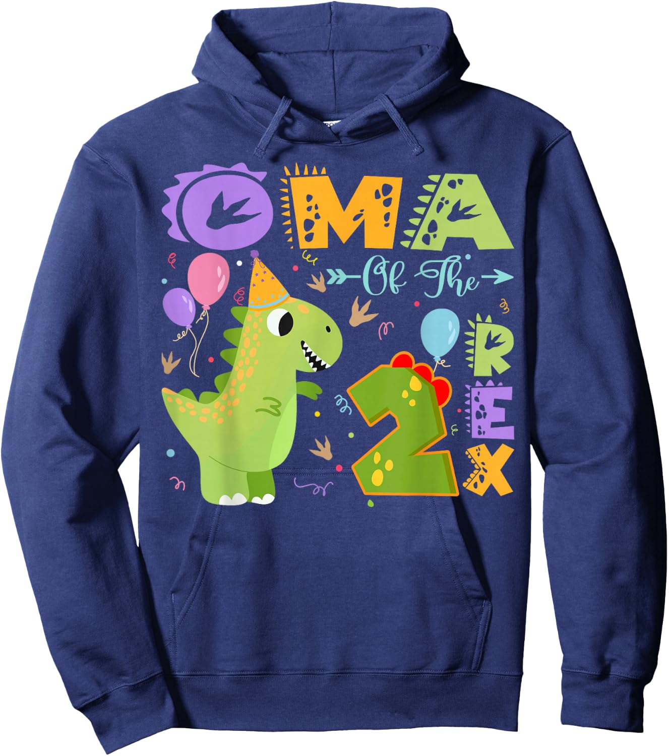 Oma Of The Two Rex 2Nd Birthday Dinosaur Party Hoodie - Hoodie | Navy