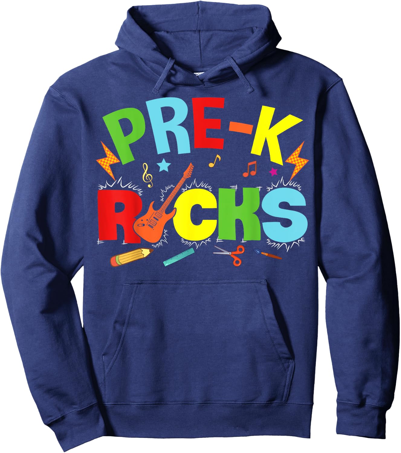 Hello Pre-K Rocks Teacher Team Vibes Rockstar Hoodie - Hoodie | Navy