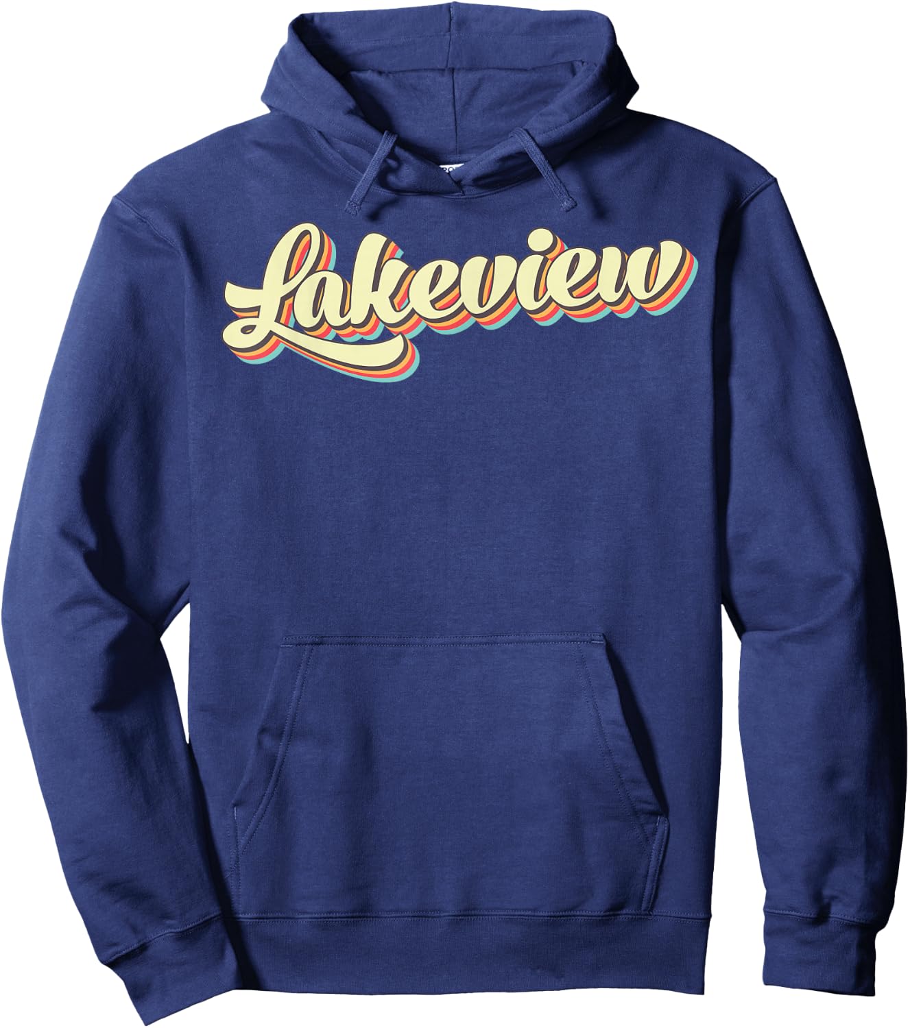 Lakeview Retro Art Baseball Font Vintage Hoodie - Hoodie | Navy