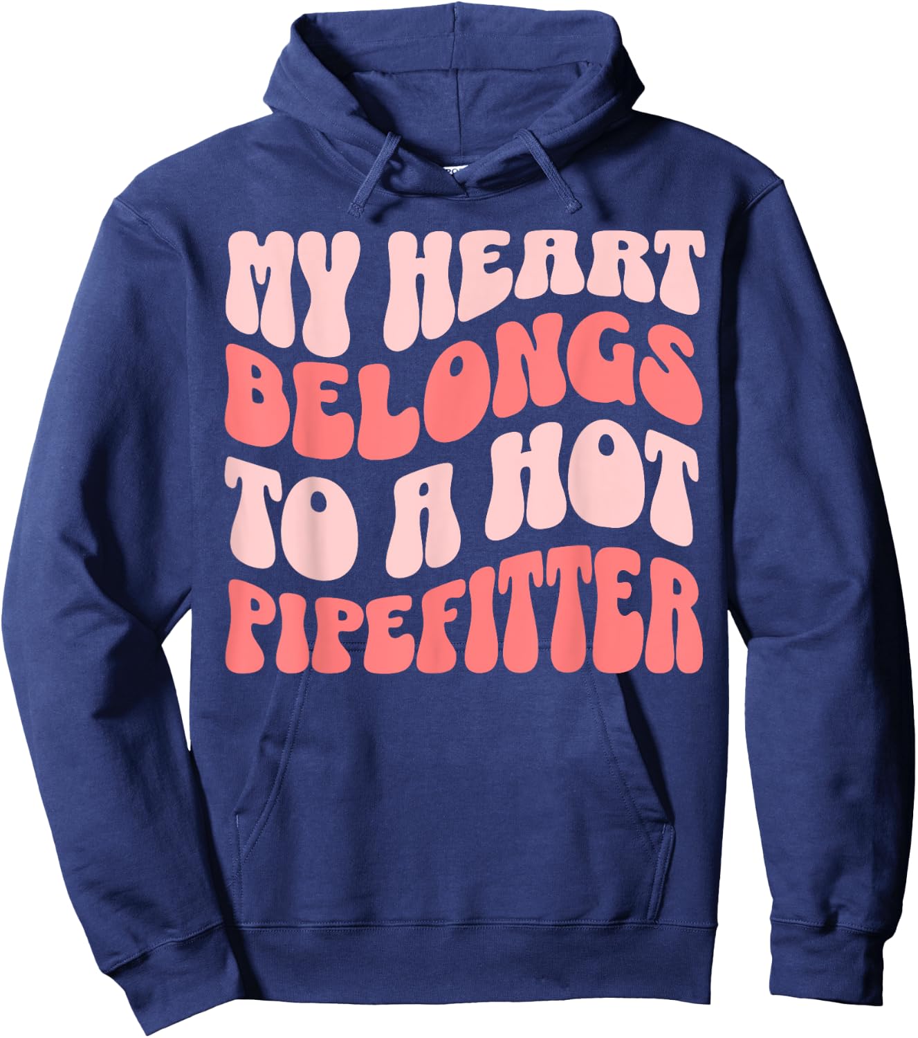 Wife Pipefitter Retro Wavy Girlfriend Hoodie - Hoodie | Navy