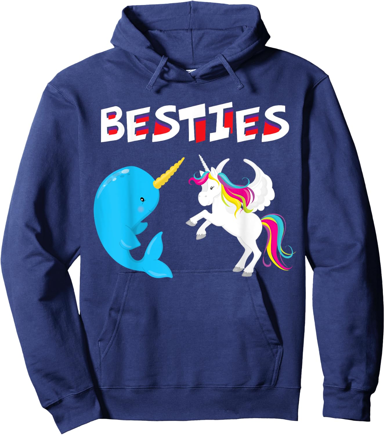 Besties Funny Unicorn and Narwhal Narwhale Hoodie - Hoodie | Navy