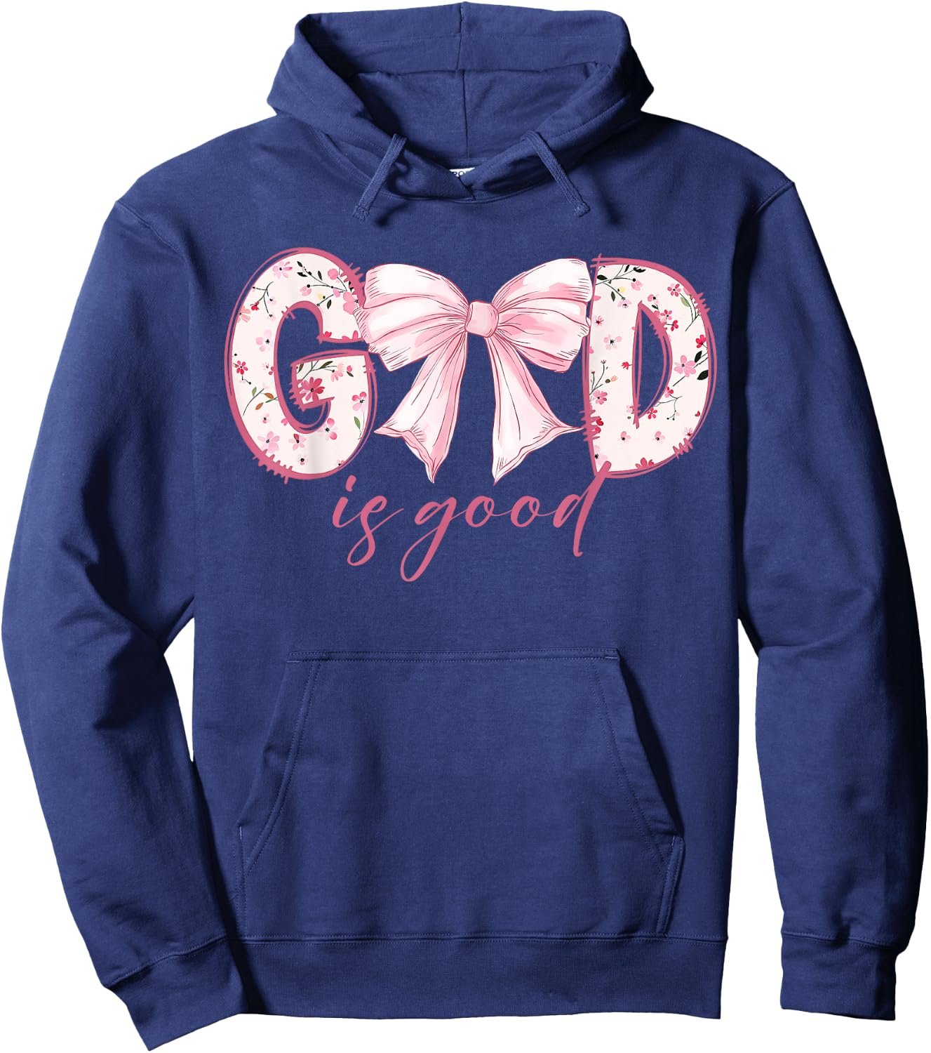 God Is Good Pink Coquette Bow Bible Verse Hoodie - Hoodie | Navy