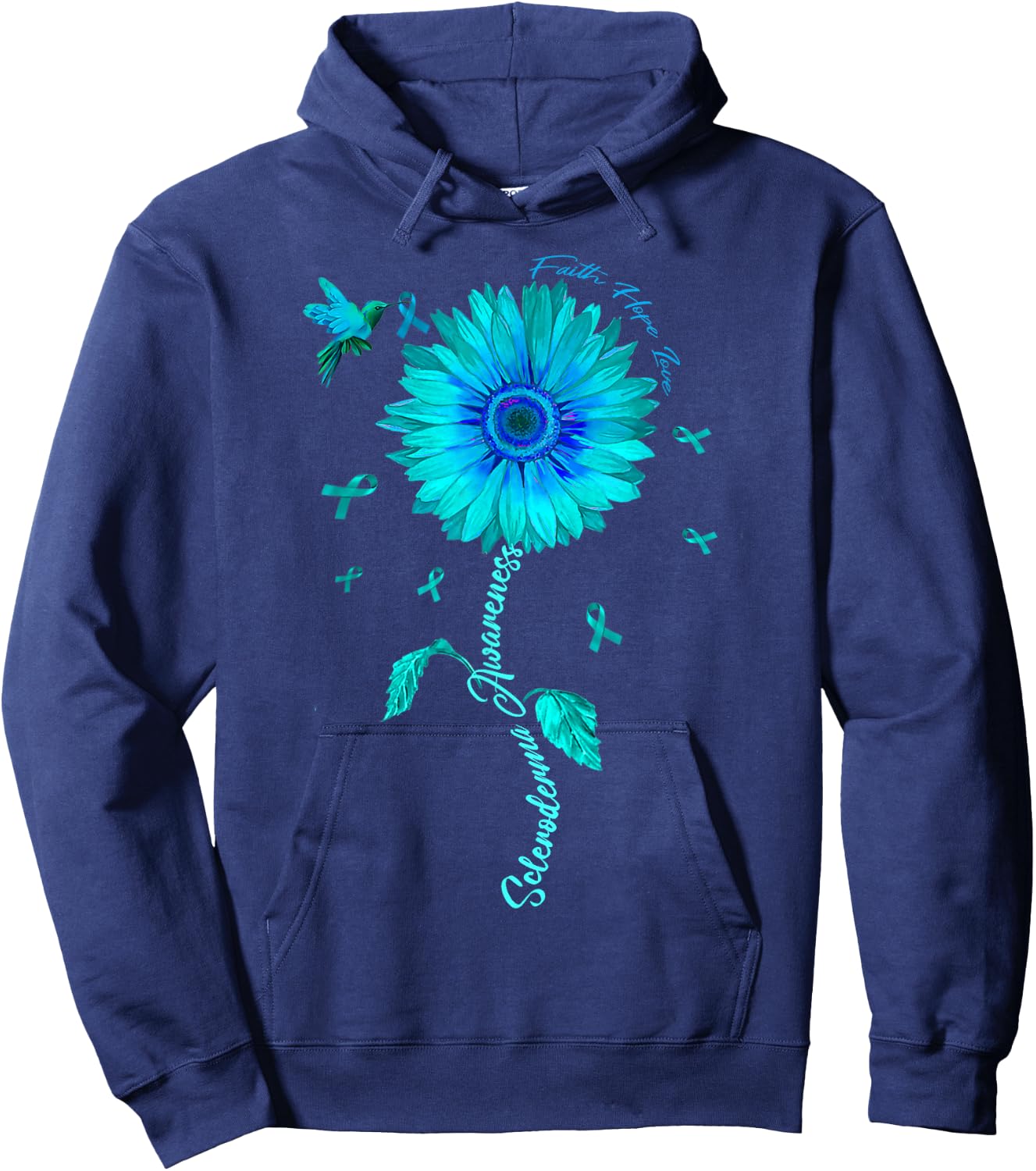 Scleroderma Awareness Teal Ribbon Sunflower Hoodie - Hoodie | Navy