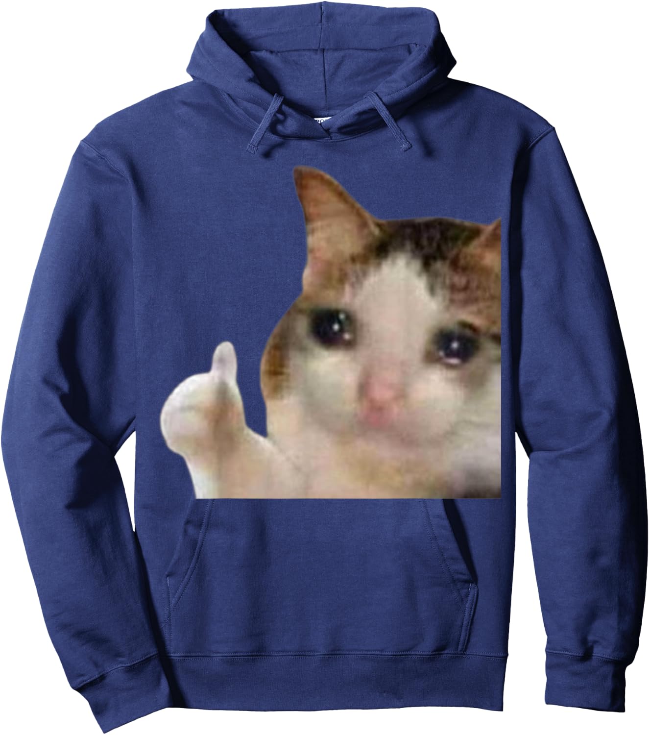 Thumbs Up Crying Cat Meme Hoodie - Hoodie | Navy