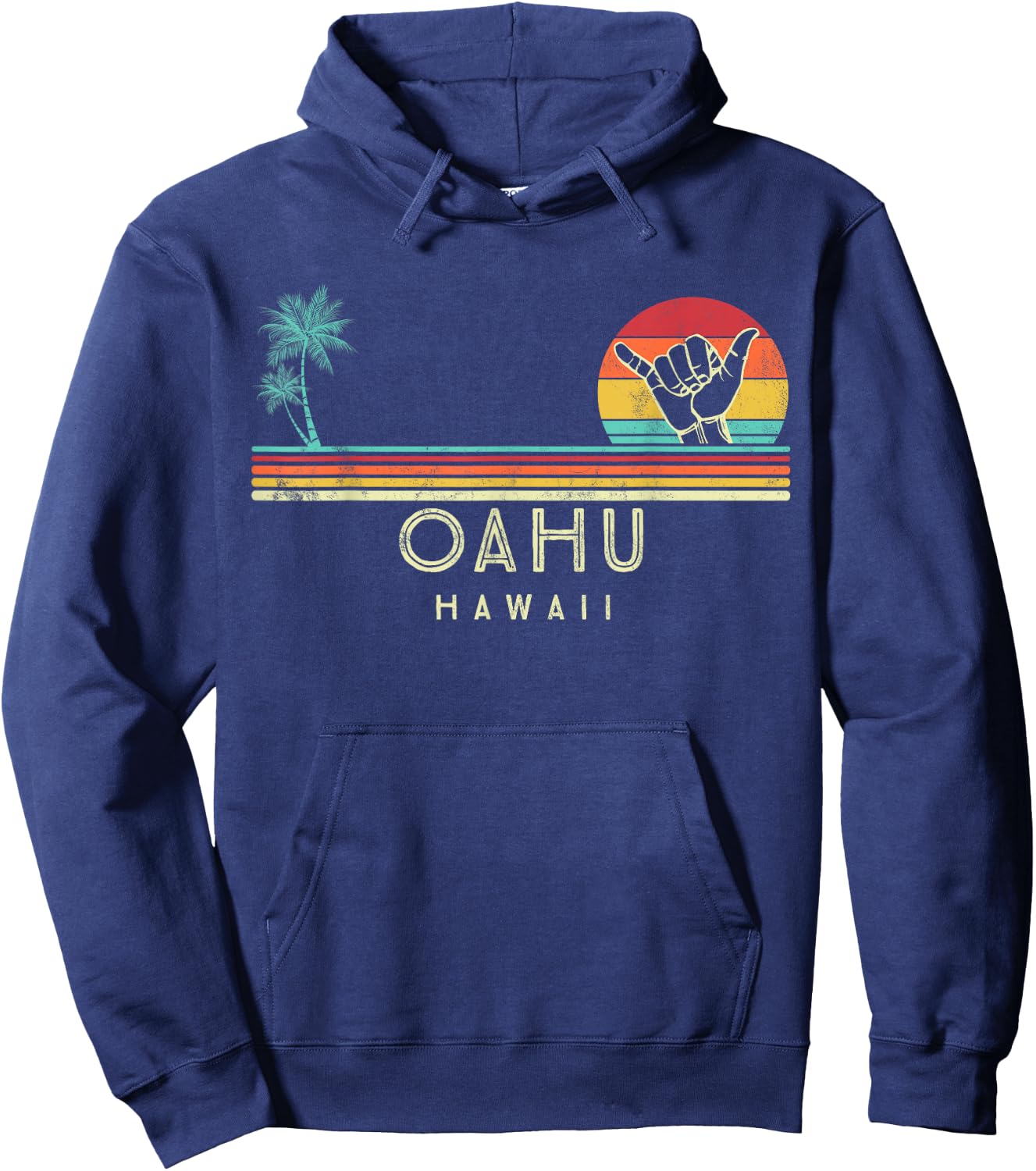 Oahu Hawaii Shaka palm trees tropical Hoodie - Hoodie | Navy