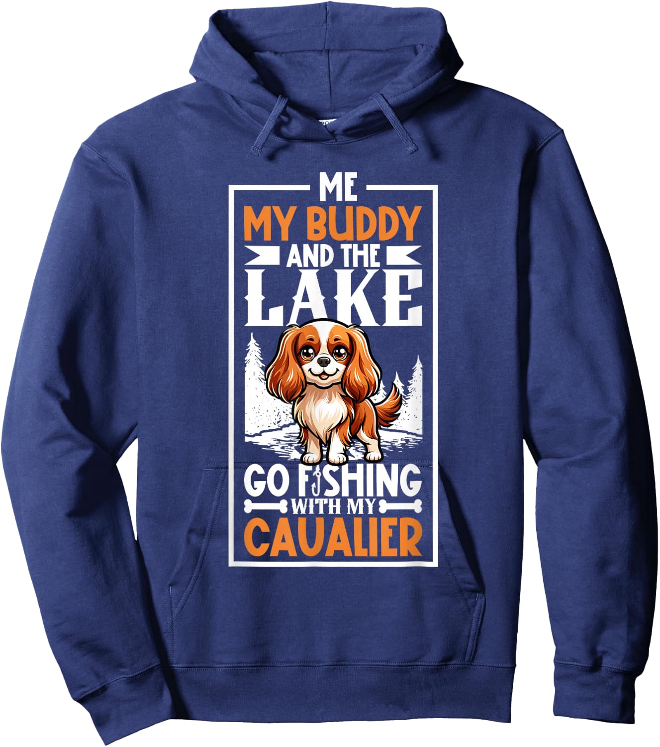 Fishing and Cavalier King Charles Spaniel Hoodie - Hoodie | Navy