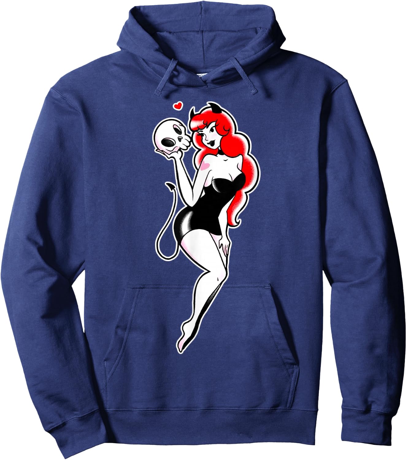 Pretty Girl Devil Pin-up Girl Traditional Flash Hoodie - Hoodie | Navy