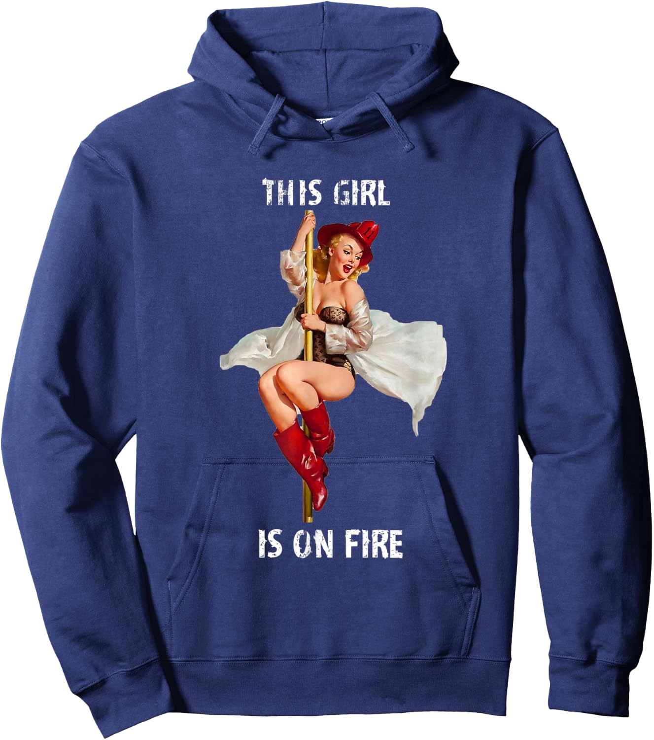 Firefighter Pin Up Girl Sexy Essential Worker Hoodie - Hoodie | Navy