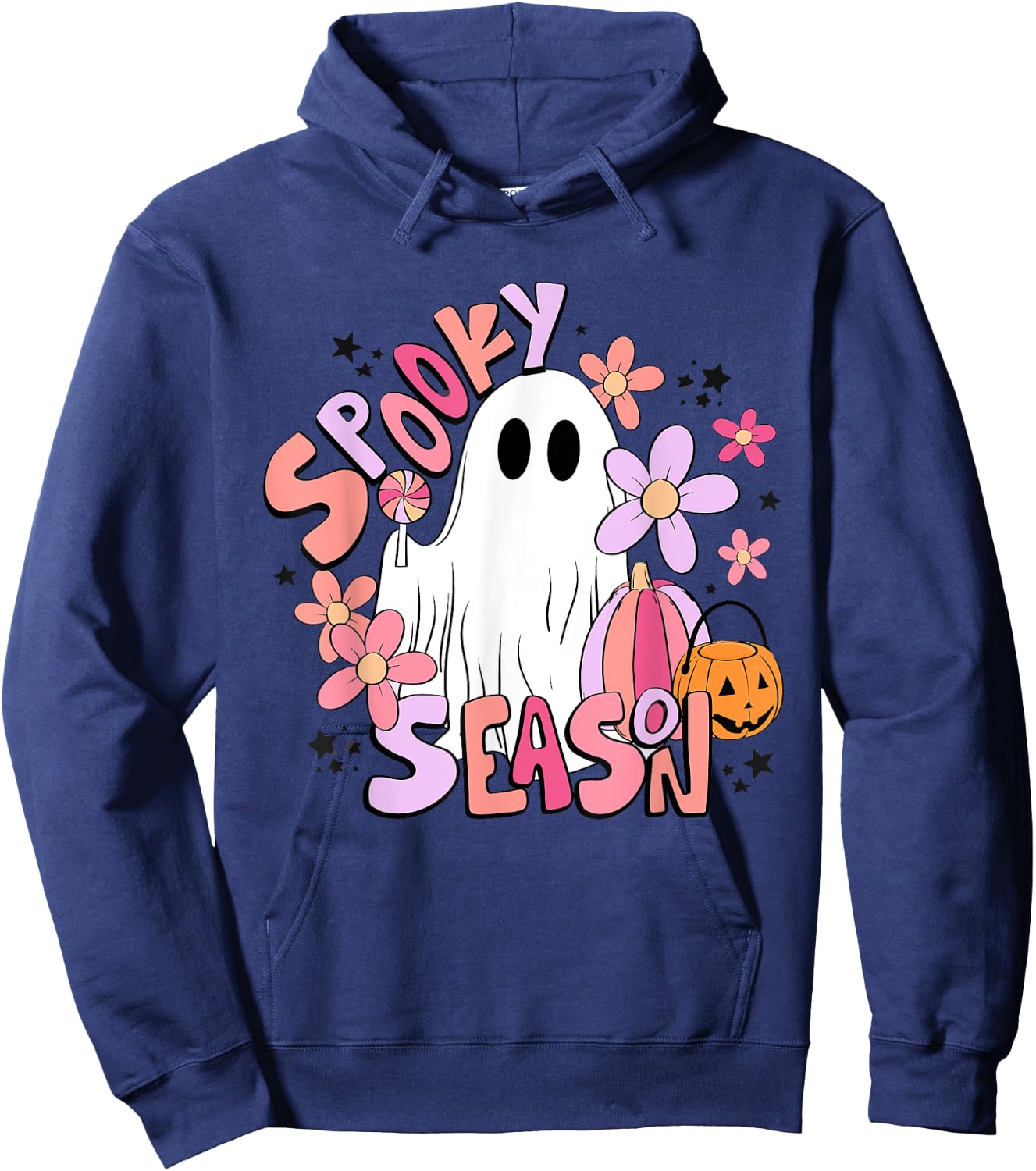 Retro Cute Ghost Spooky Season Funny Halloween Hoodie - Hoodie | Navy