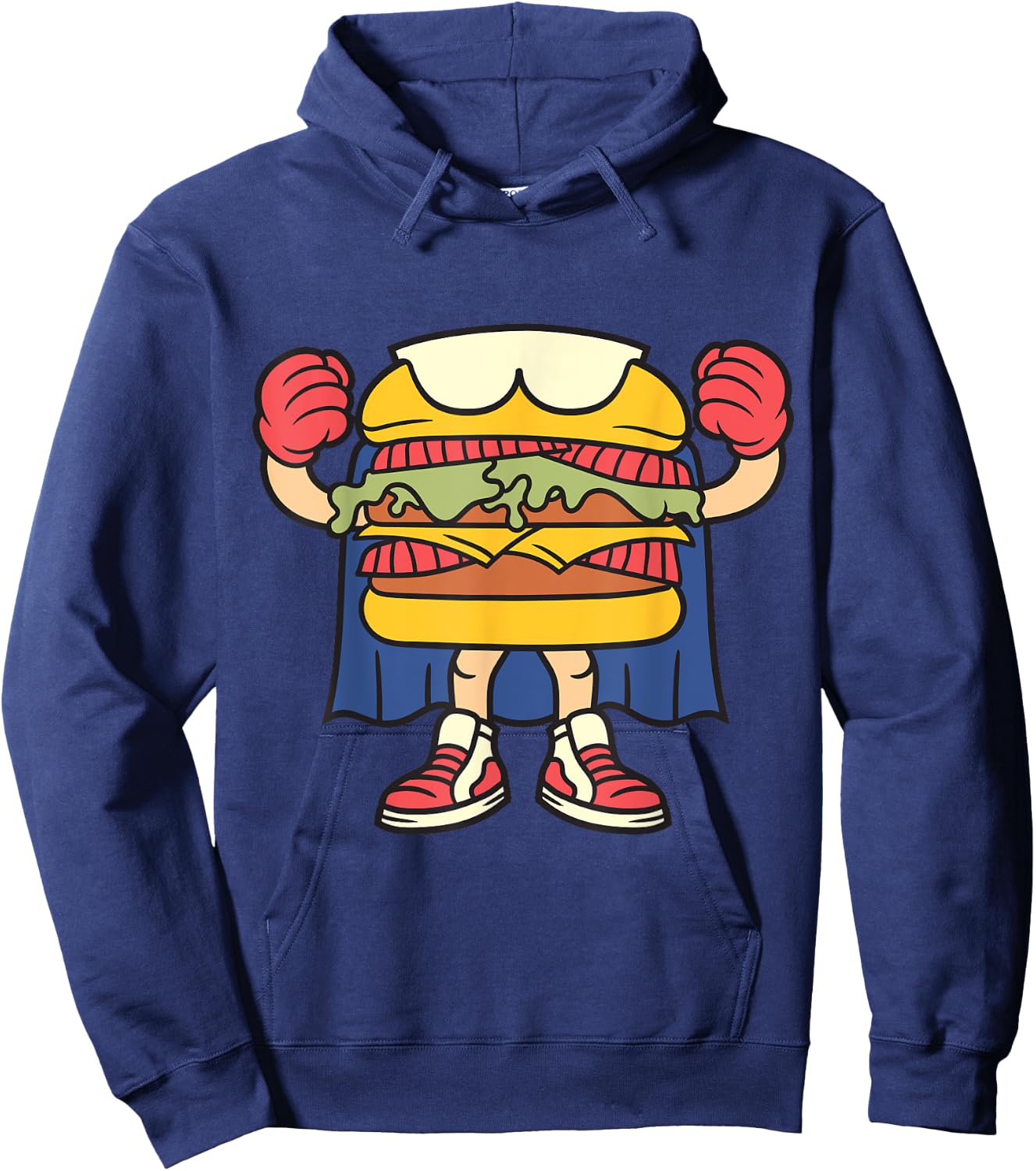 Superhero Hamburger with Boxing Gloves and Cape Hoodie - Hoodie | Navy