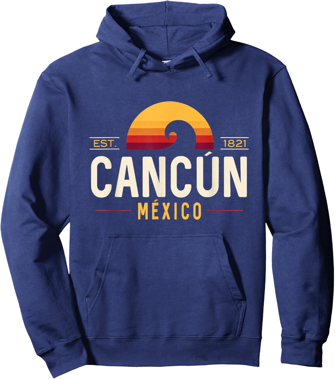 Cancún México | Cancun Mexico Retro Wave Logo Hoodie - Hoodie | Navy