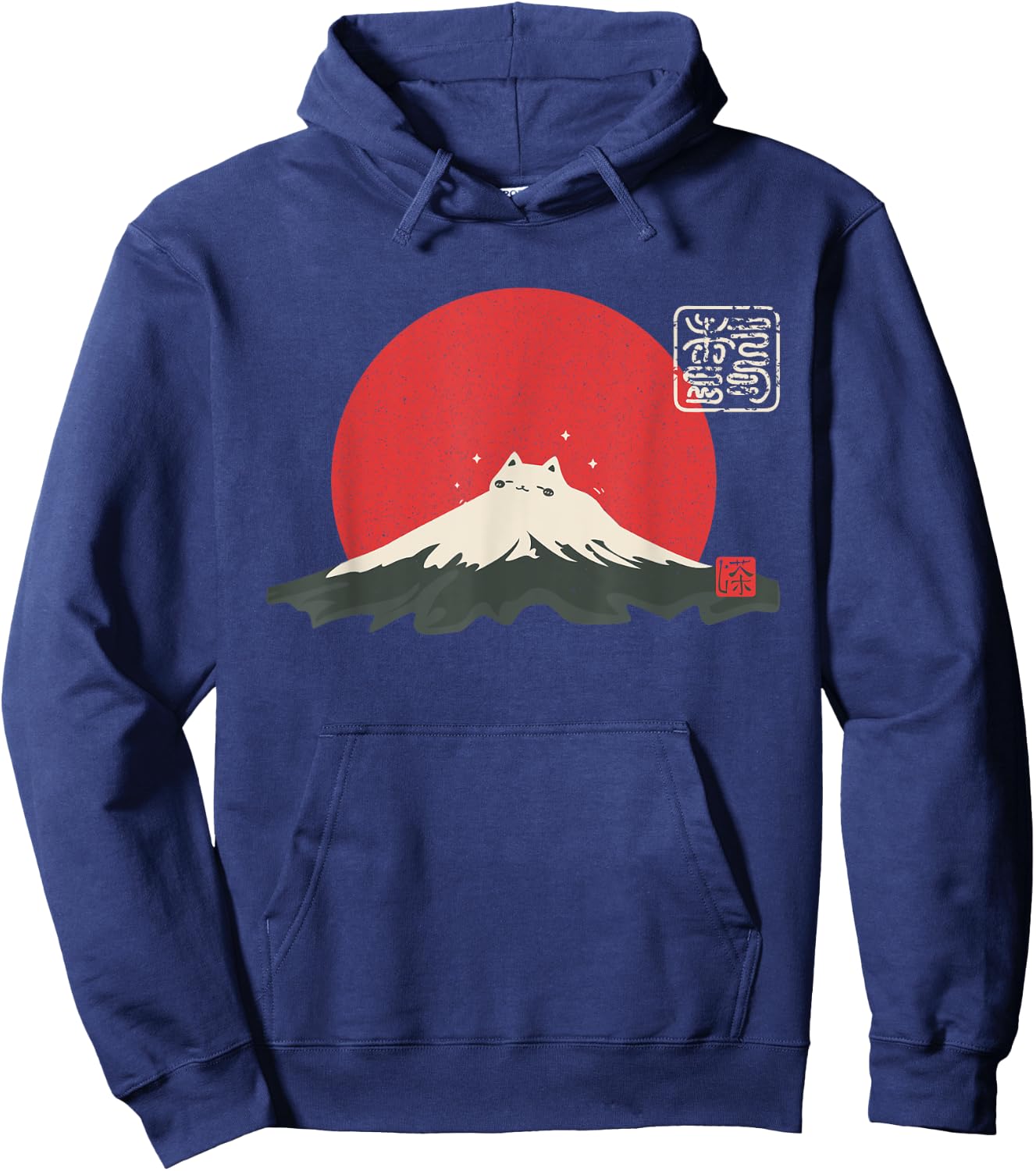 Vintage Japanese Cat Kawaii Anime Mountain Fuji Hoodie - Hoodie | Navy