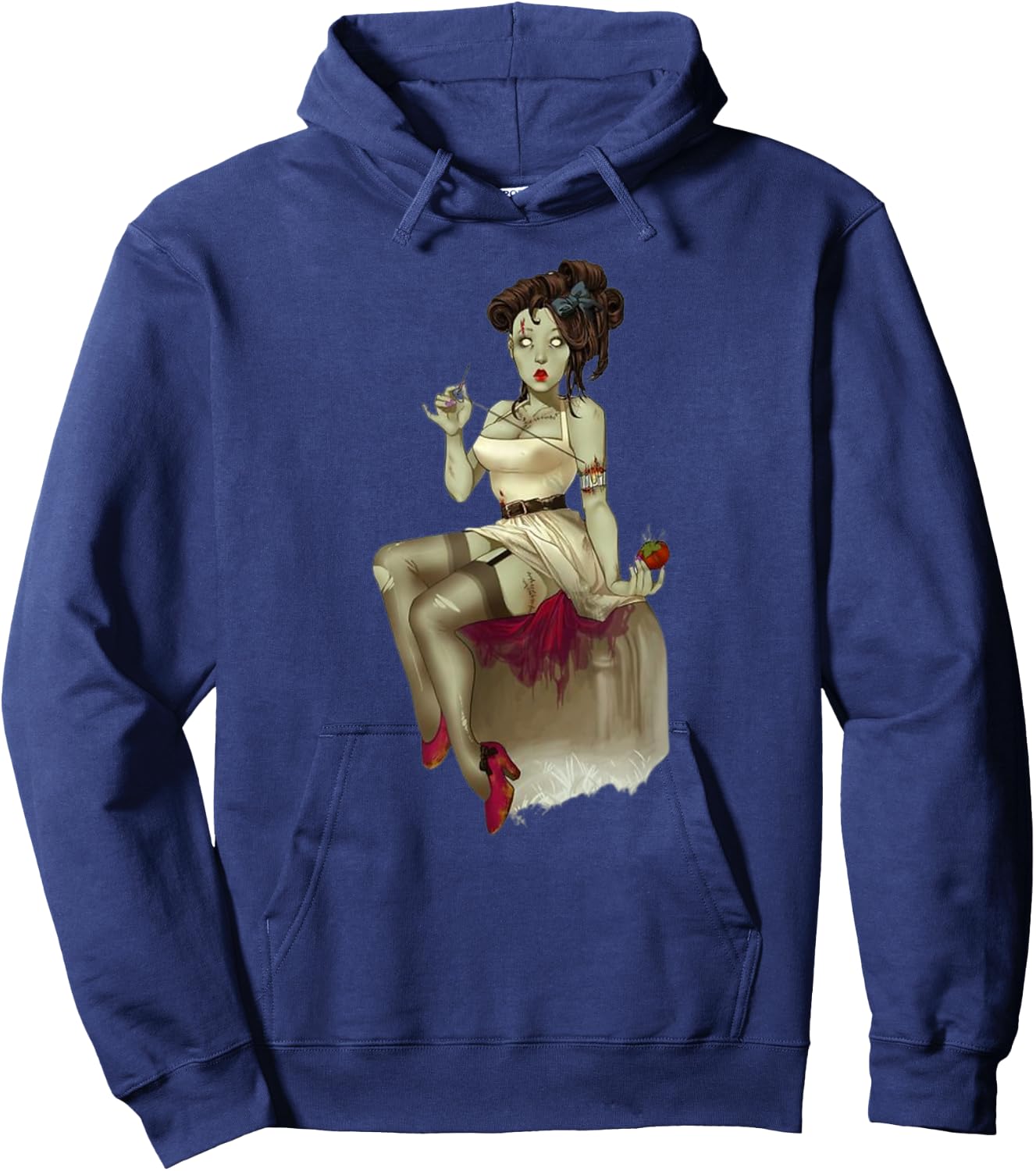 Zombie Pin Up Girl Halloween Graphic Hoodie - Hoodie | Navy