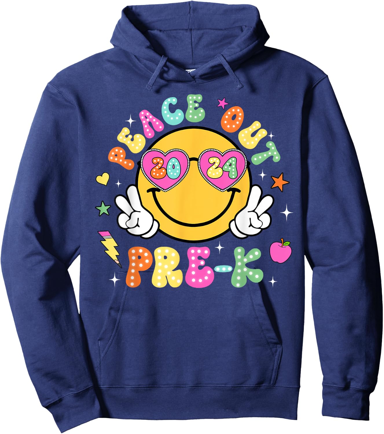 Peace Out Pre-K Cute Groovy Last Day of Pre-K Hoodie - Hoodie | Navy