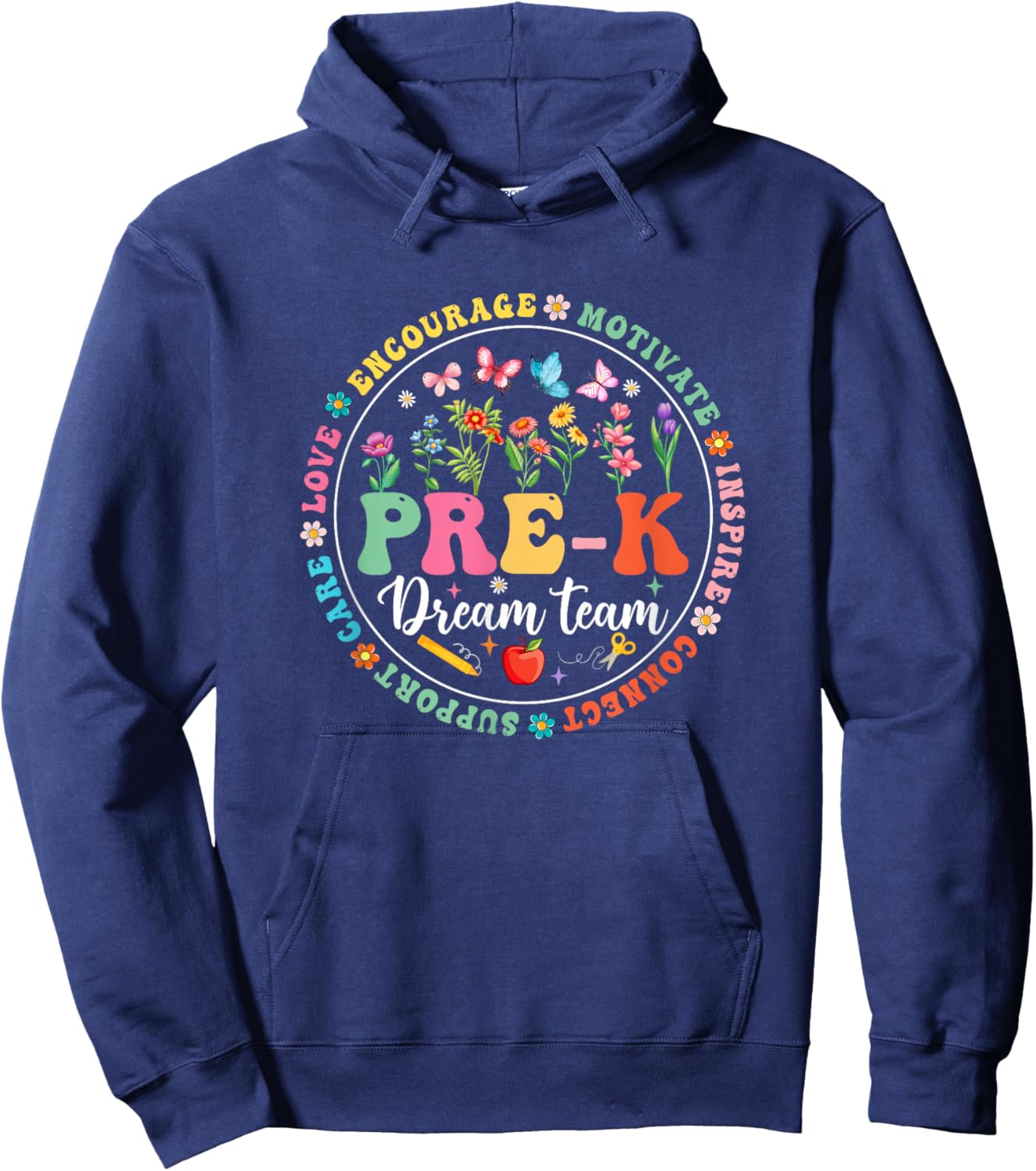 Pre-K Dream Team Back To School Teacher Flower Hoodie - Hoodie | Navy