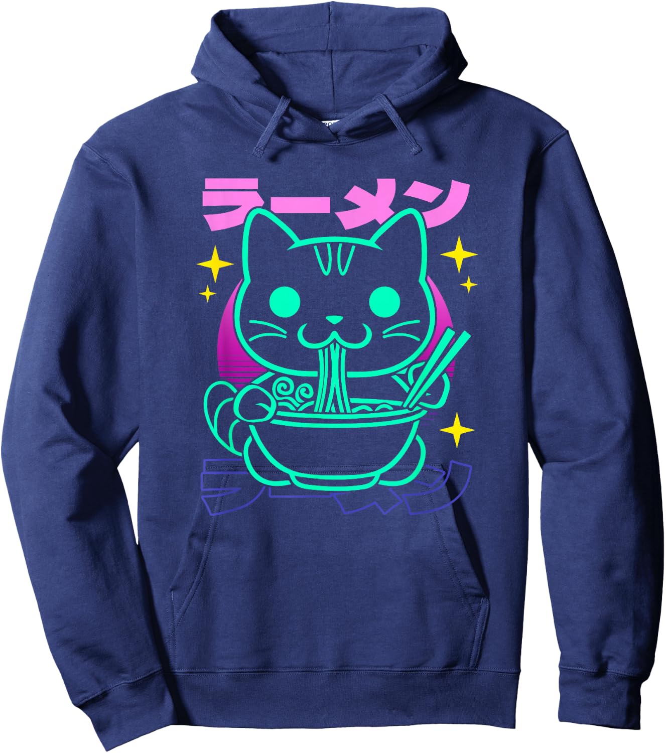 Retro Kawaii Ramen Cat Hoodie - Hoodie | Navy