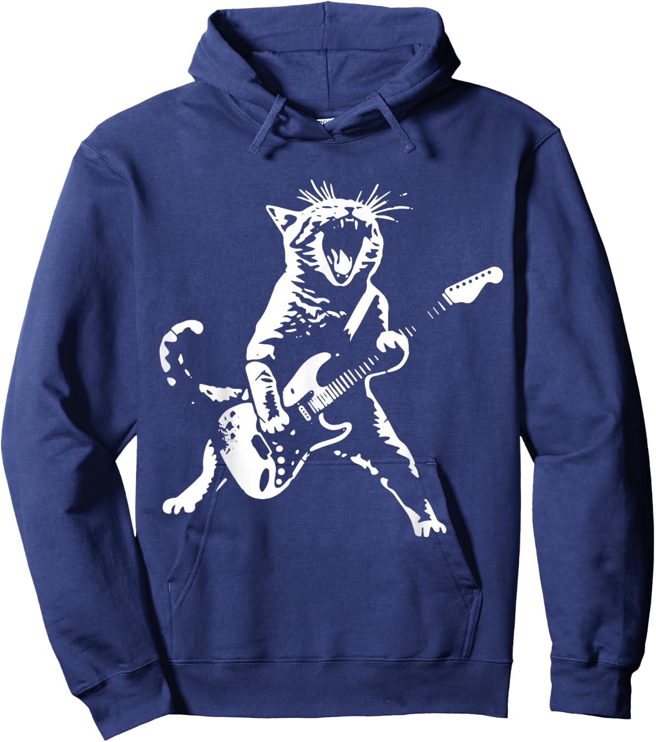 Rock Cat Playing Guitar - Funny Guitar Cat Hoodie - Hoodie | Navy