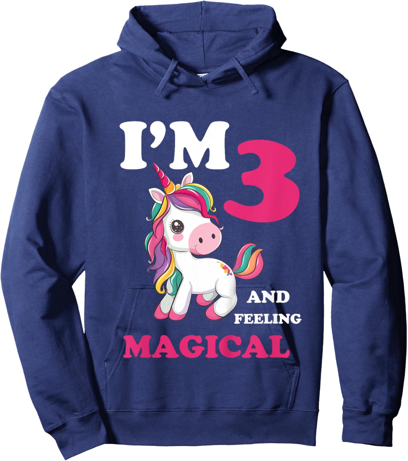 I'm 3 Years Old 3rd Birthday 3yr Girl Unicorn Hoodie - Hoodie | Navy