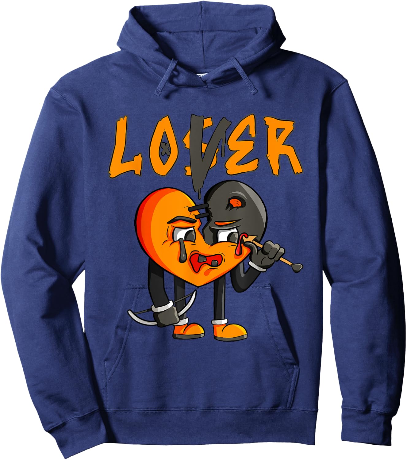 Graphic Orange Women Matching Loser Lover Drip Hoodie - Hoodie | Navy