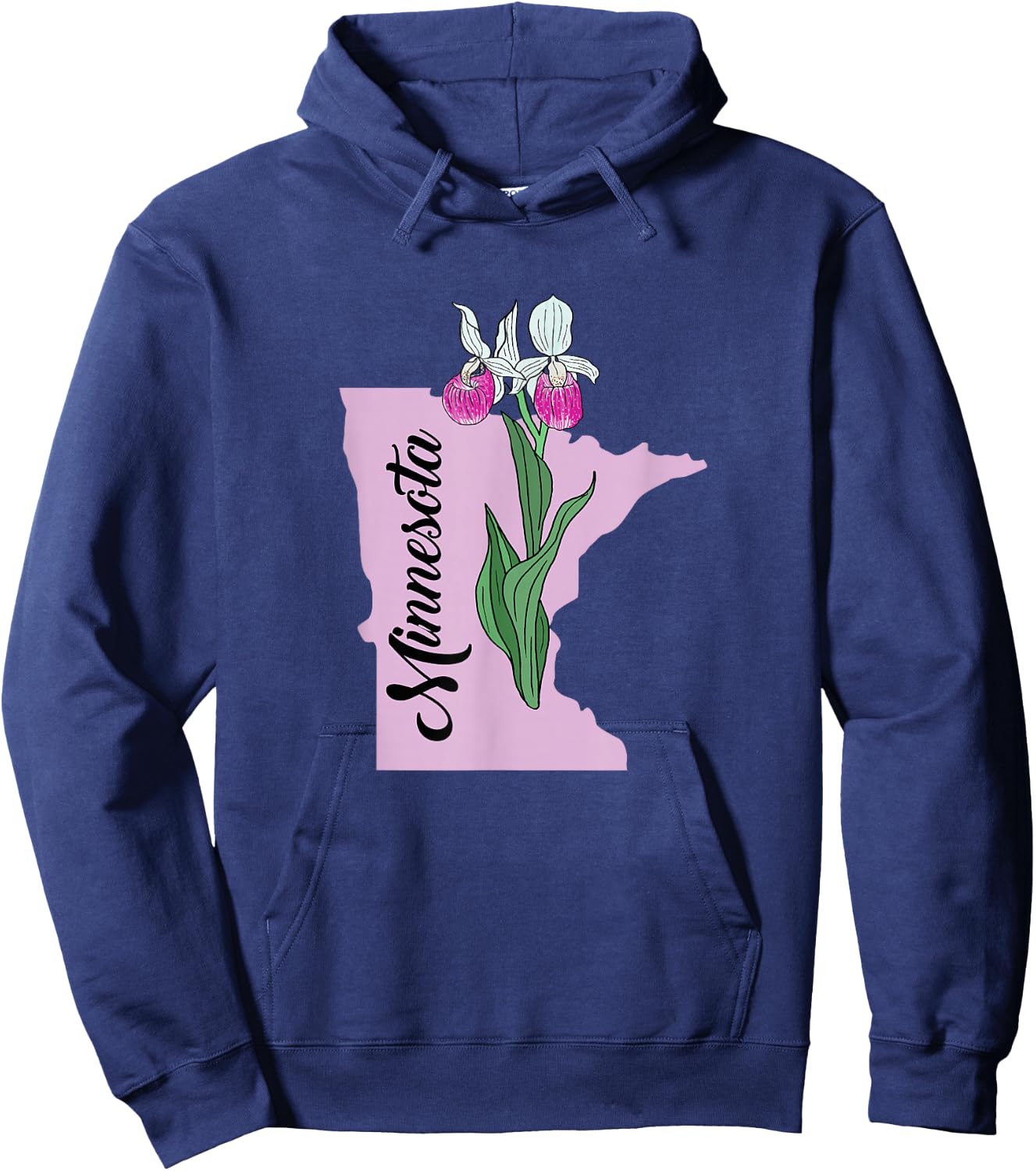 Minnesota Flower Pink Lady's Slipper Hoodie - Hoodie | Navy
